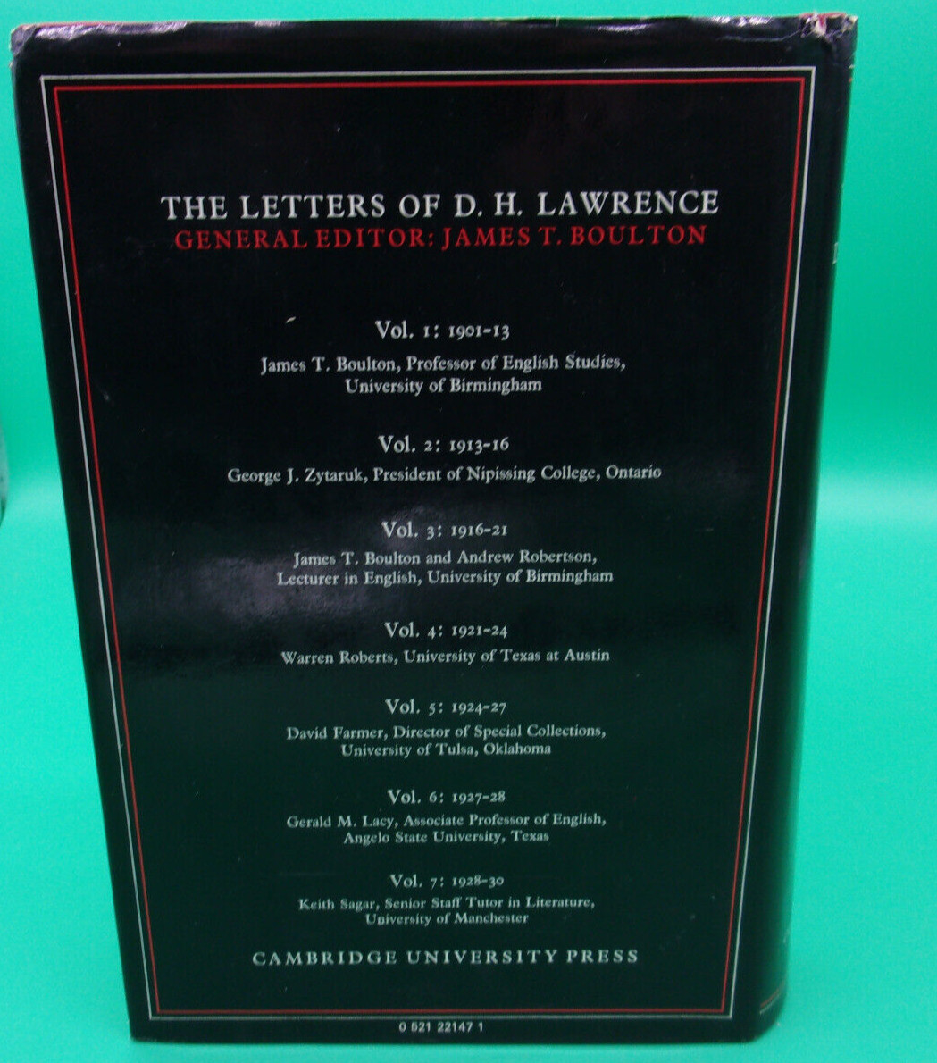THE LETTERS OF D. H. LAWRENCE Volume 1 HC DJ – D. H. Lawrence & James T. Boulton