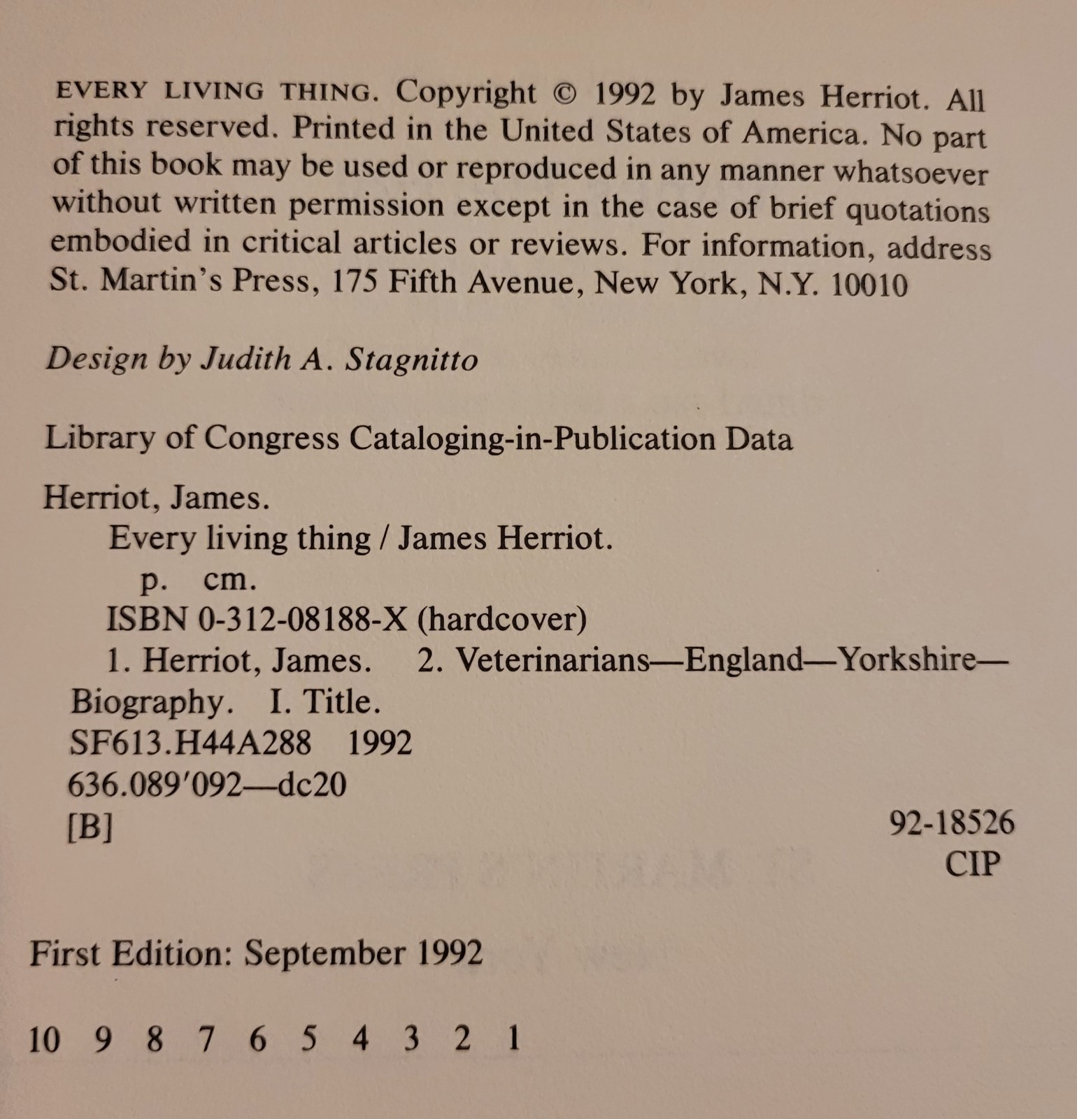 Vtg 1992 „Every Living Thing“ Book By James Herriot. Hardcover. First Edition.