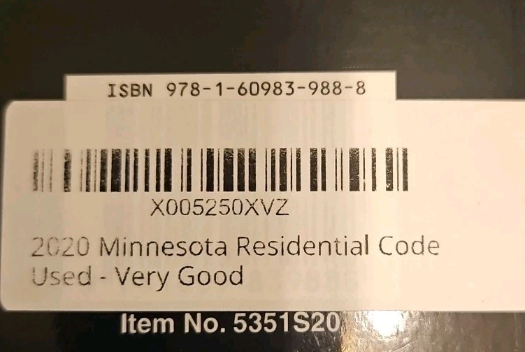 Minnesotta Residential Code 2020 Text Book Adult Learning Very Good