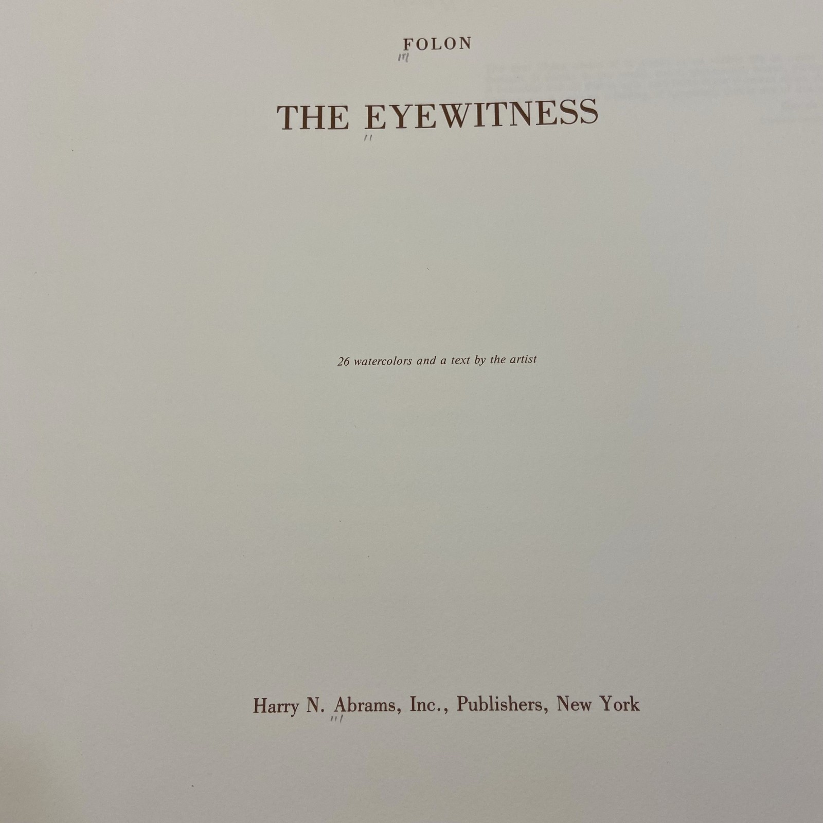 Folon The Eyewitness 26 Watercolors Ex-Library VTG 1980 Harry Abrams LARGE HCDJ