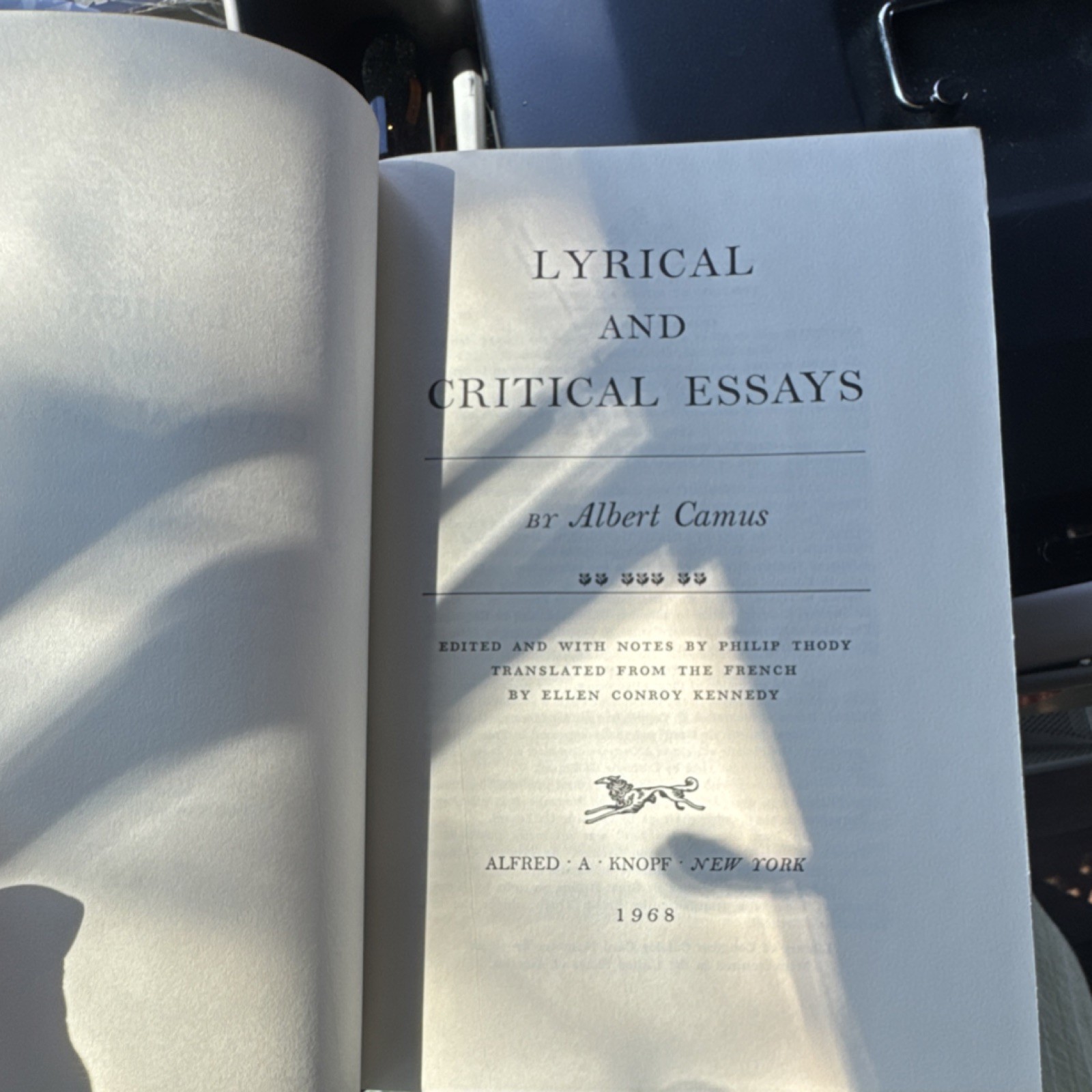 Albert Camus Lyrical and Critical Essays Hardcover Alfred A. Knopf 1968 Vintage