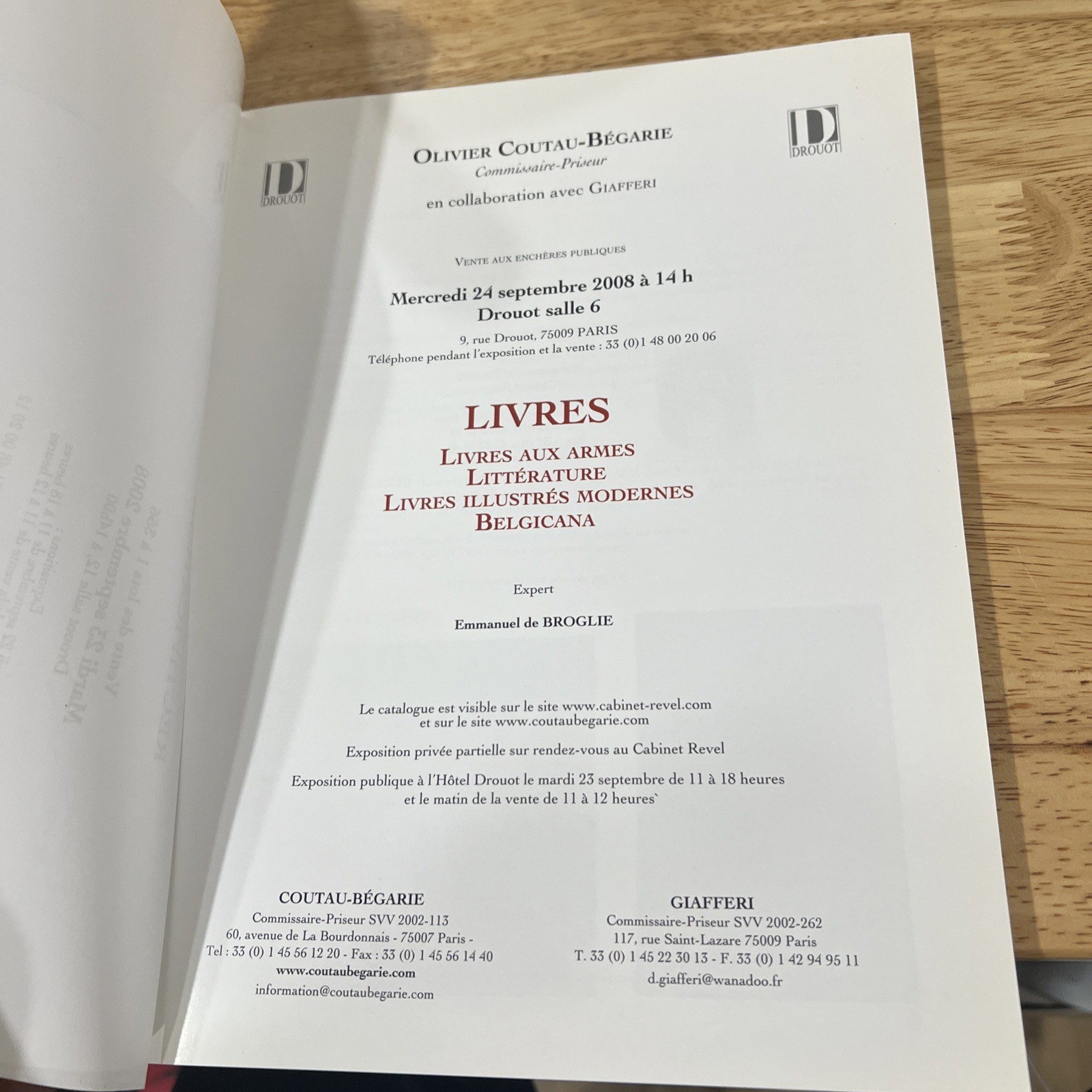 LIVRES AUCTION CATALOG 2008 OLIVIER COUTAU-BEGARIE , 104 PAGES IN FRENCH
