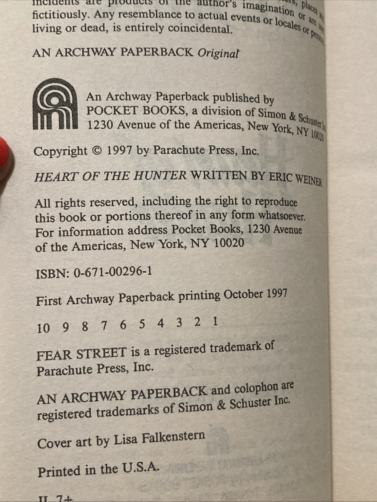 R.L. Stine FEAR STREET SAGAS #9 HEART OF THE HUNTER YA 1997 Archway 1st Edition