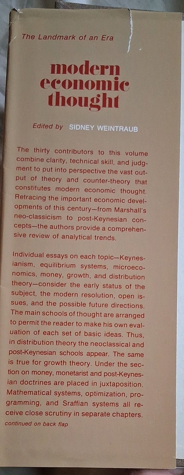 Modern Economic Thought Sidney Weintraub Hardcover/DJ 1977 Univ. of Pennsylvania