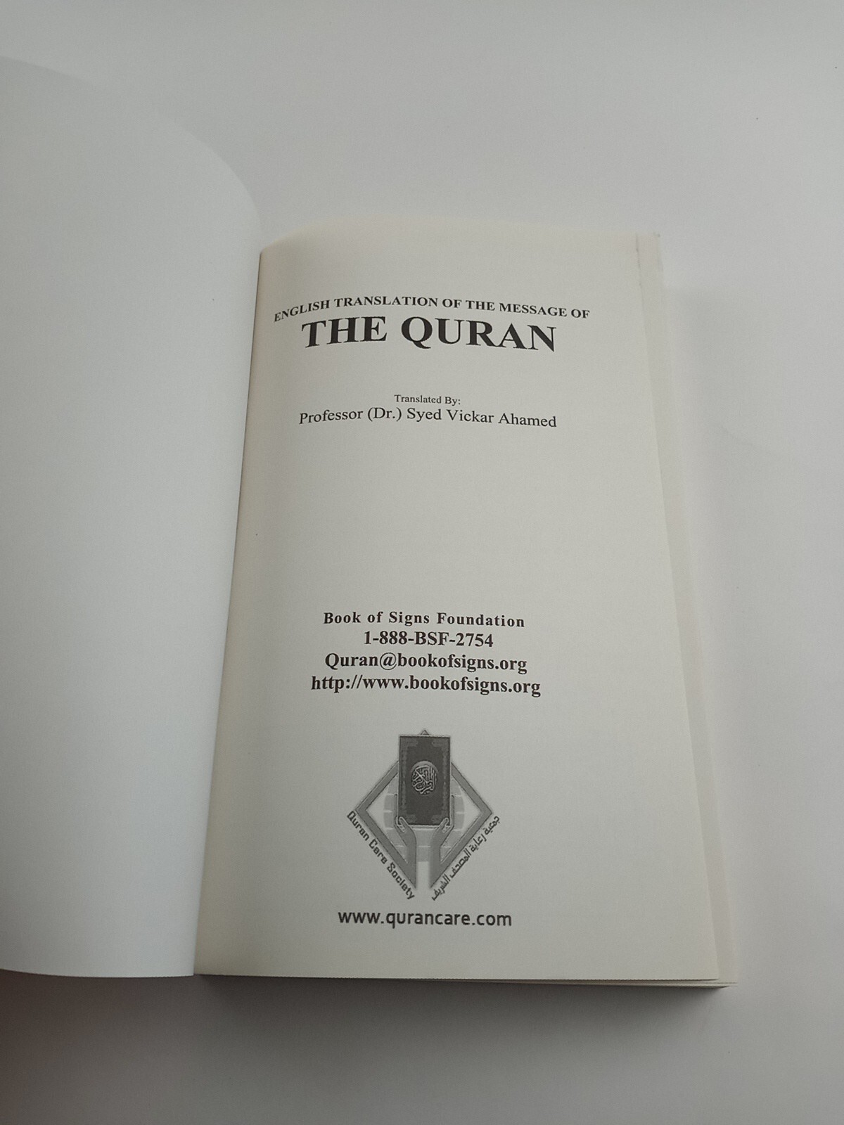 English Translation of the Message of The Quran 2006 Ahamed, Syed Vic