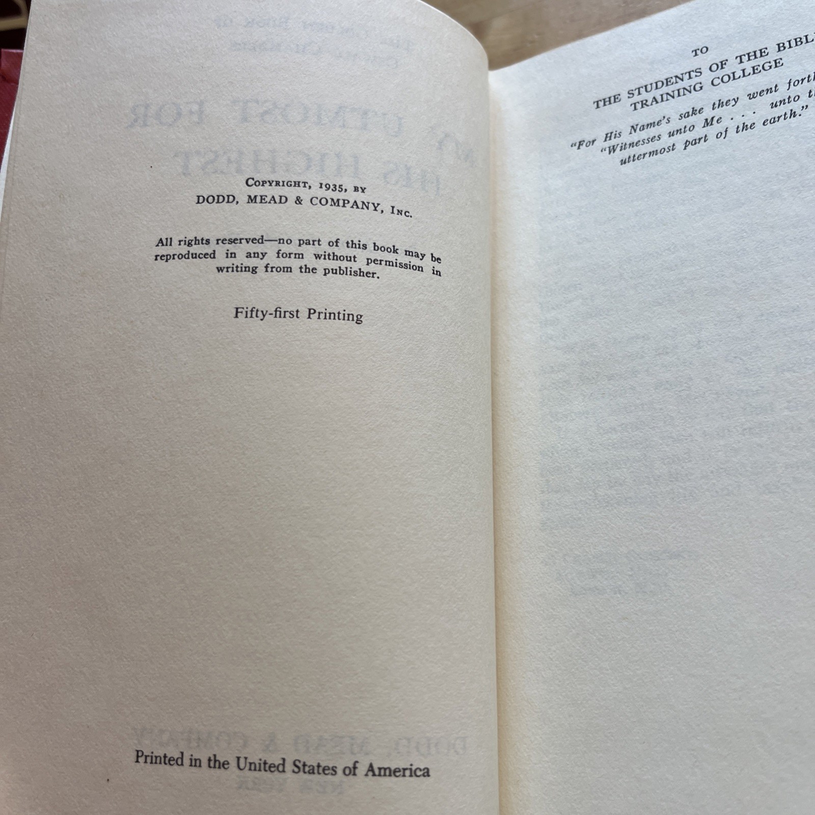 Vintage MY UTMOST FOR HIS HIGHEST, Oswald Chambers, 1935 HC Edition, 51st Print