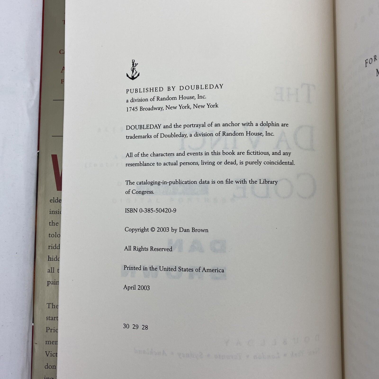 Robert Langdon Ser.: The Da Vinci Code : A Novel by Dan Brown 2003 Hardcover DJ