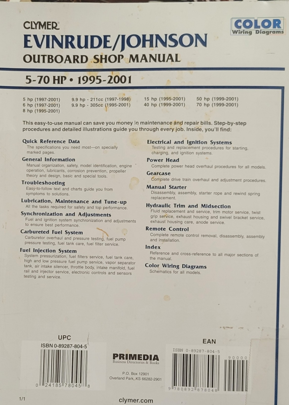 Clymer, Evinrude/Johnson Outboard Shop Manual, 1995-2001, 5-70HP 4-Stroke, NOS