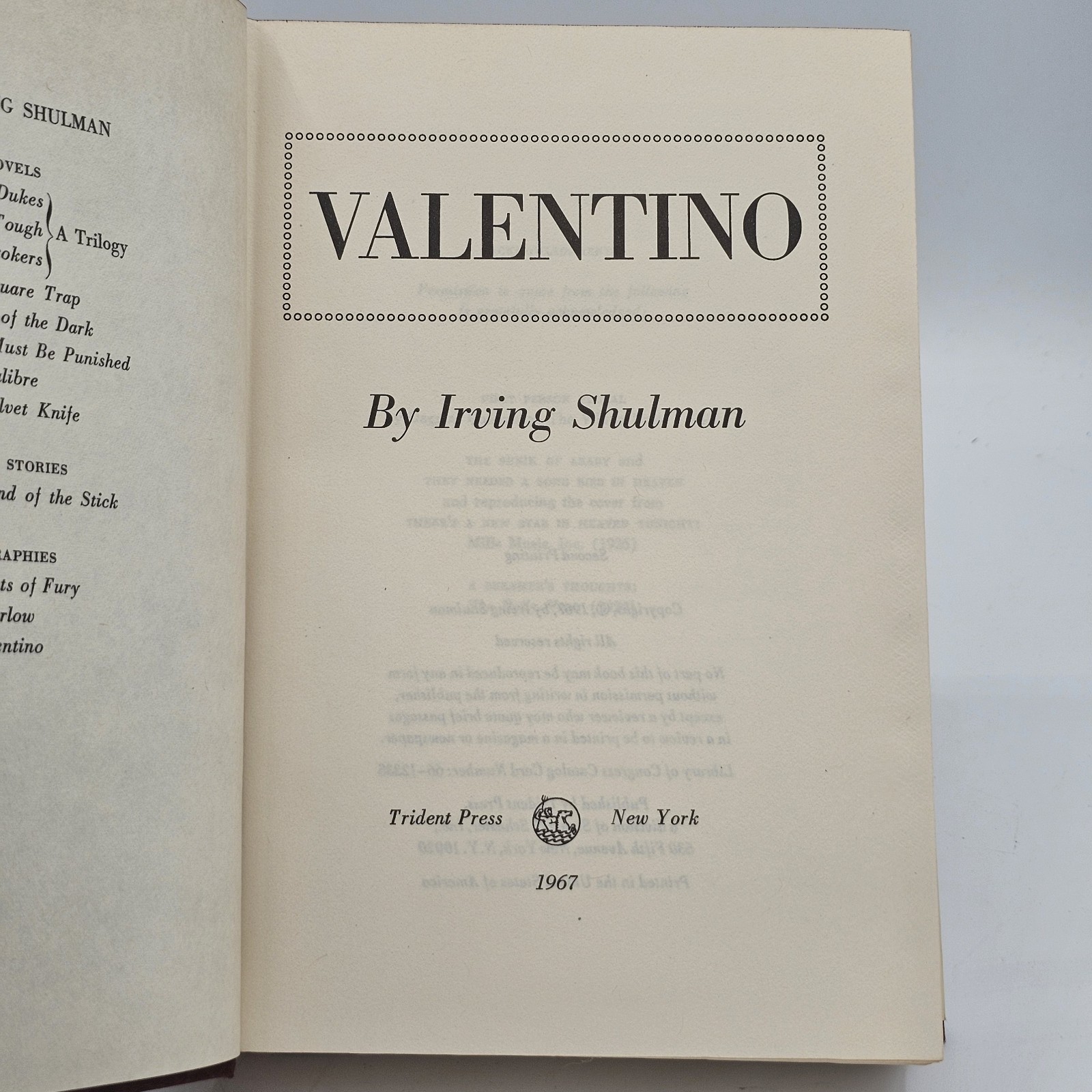 Valentino Irving Shulman 1967 2nd Printing HC w/DJ Vintage Novel
