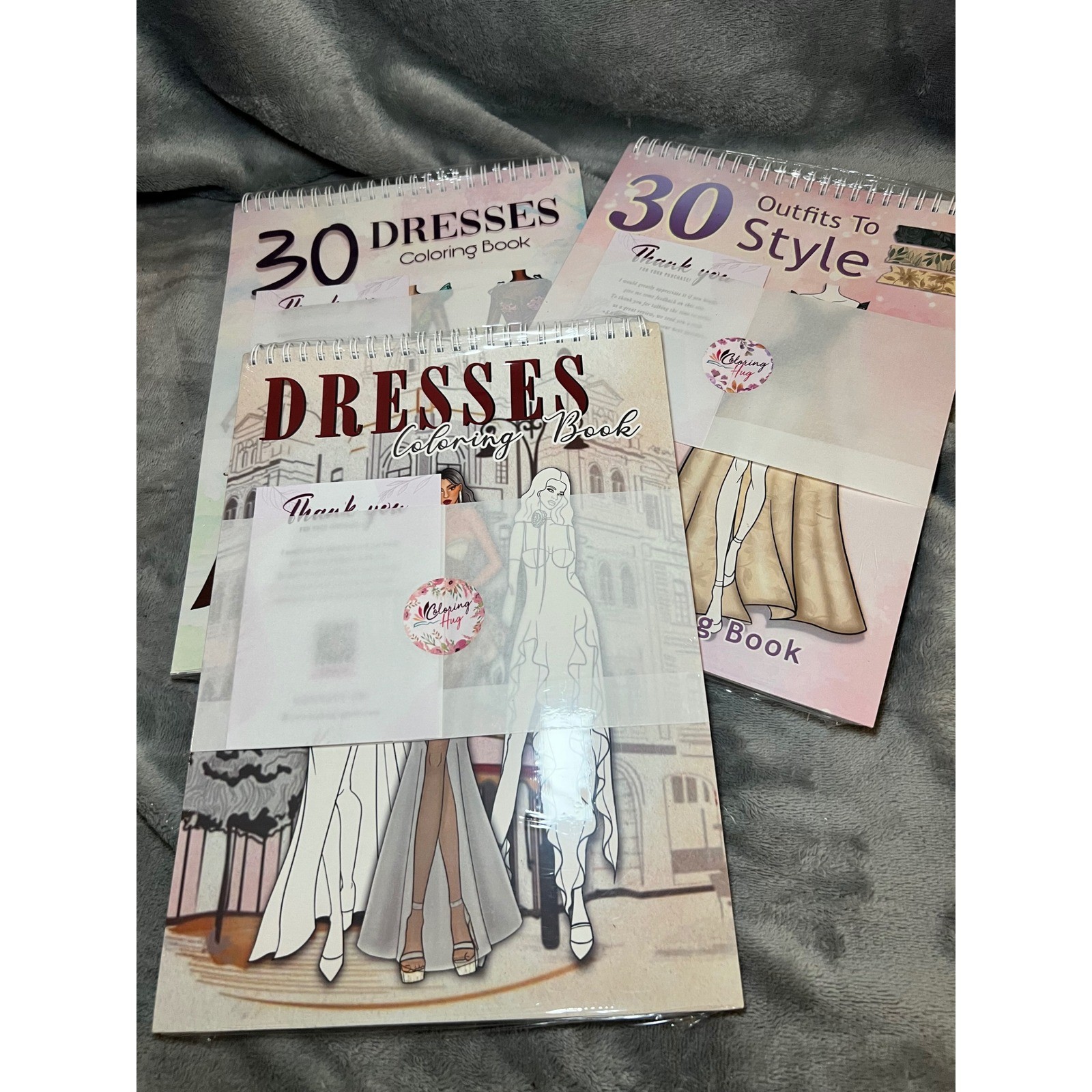 Fashion Dress Coloring Book Lot 30 Dresses Outfits To Style Spiral Bound 3pc