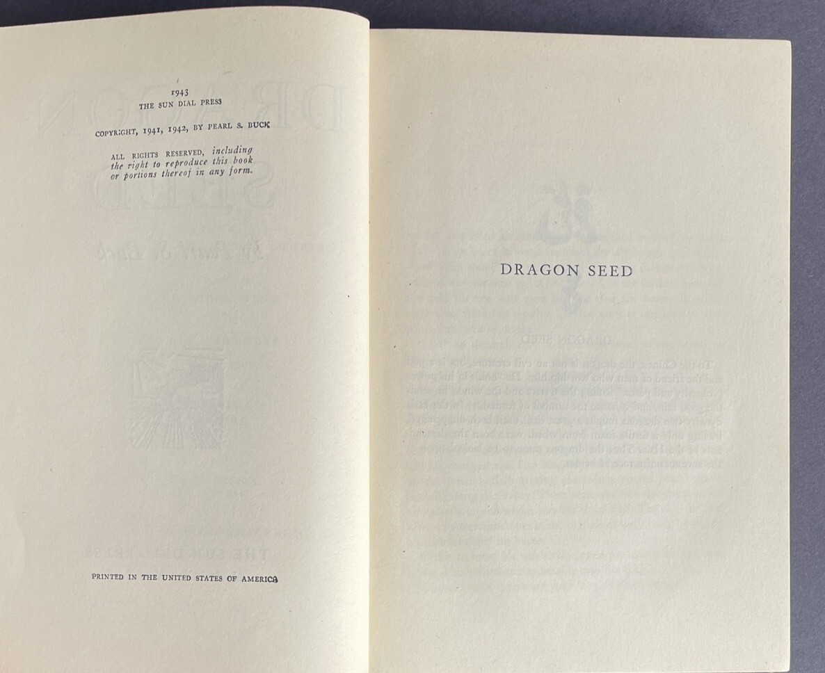 1943 „Dragon Seed“ By Pearl S. Buck Vintage Hardcover Book