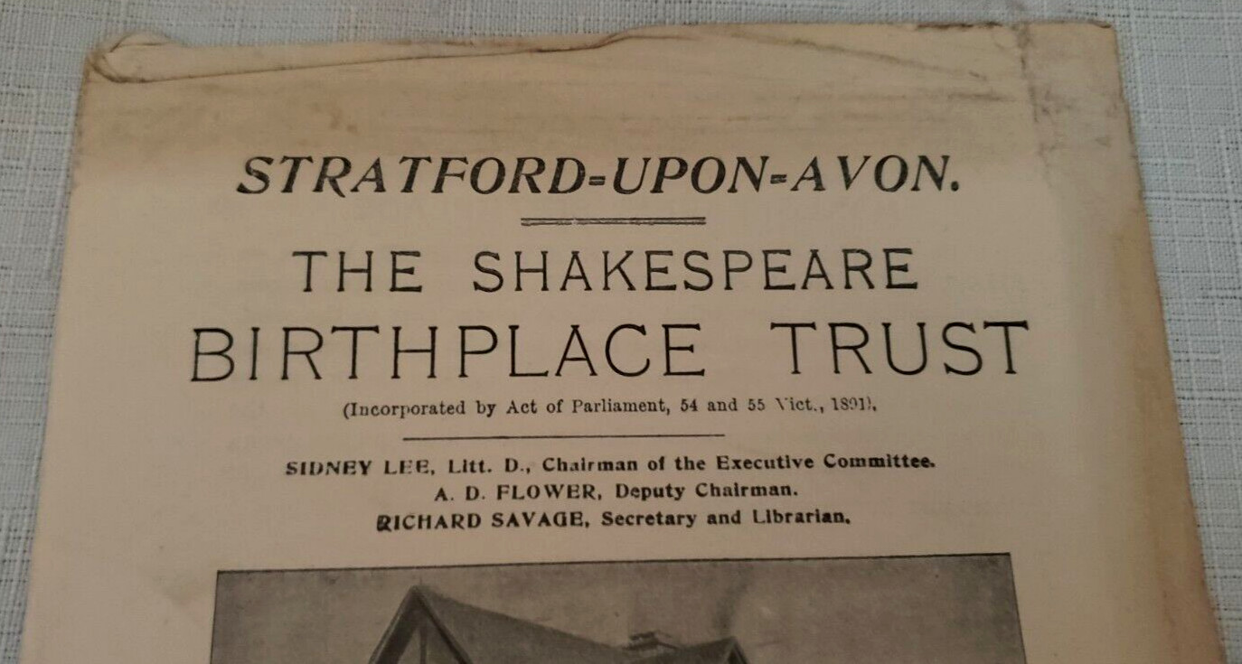 1910 CATALOGUE OF SHAKESPEARE BIRTHPLACE,Art,History, BIRTHPLACE Pamphlet/Ticket