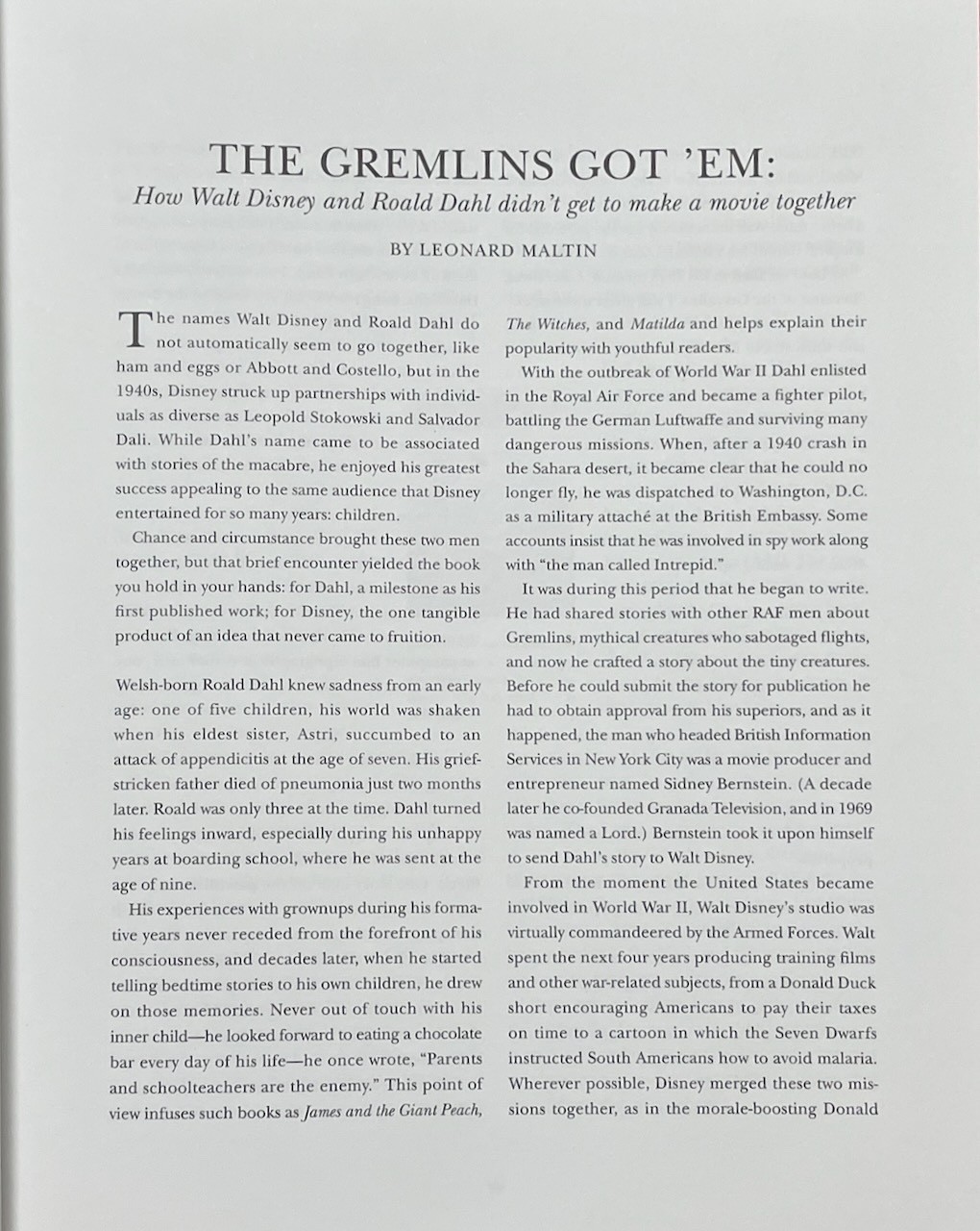 The Gremlins : The Lost Walt Disney Production / Roald Dahl / Dark Horse HC LN