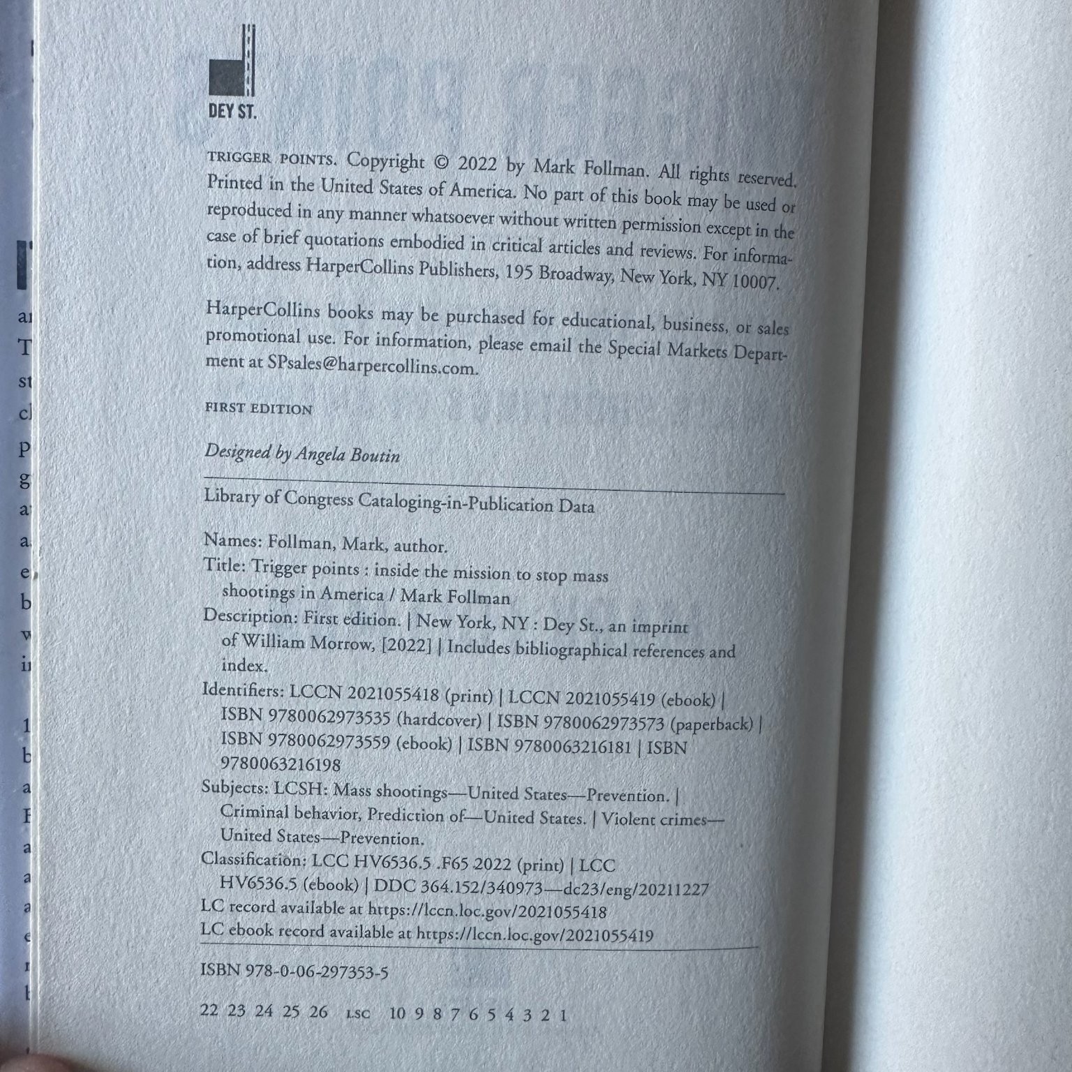 Trigger Points Mark Follman 2022 First Edition Mass Shootings Dey St.