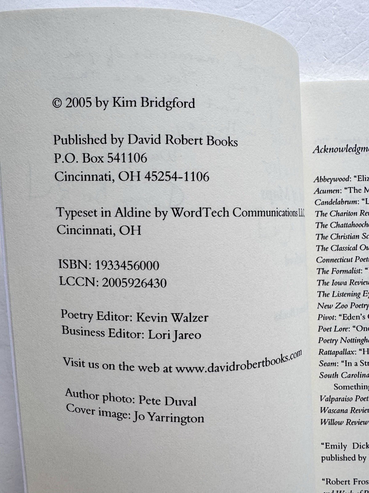 Instead of Maps by Kim Bridgford Signed 1st Edition 2005 Poetry PB