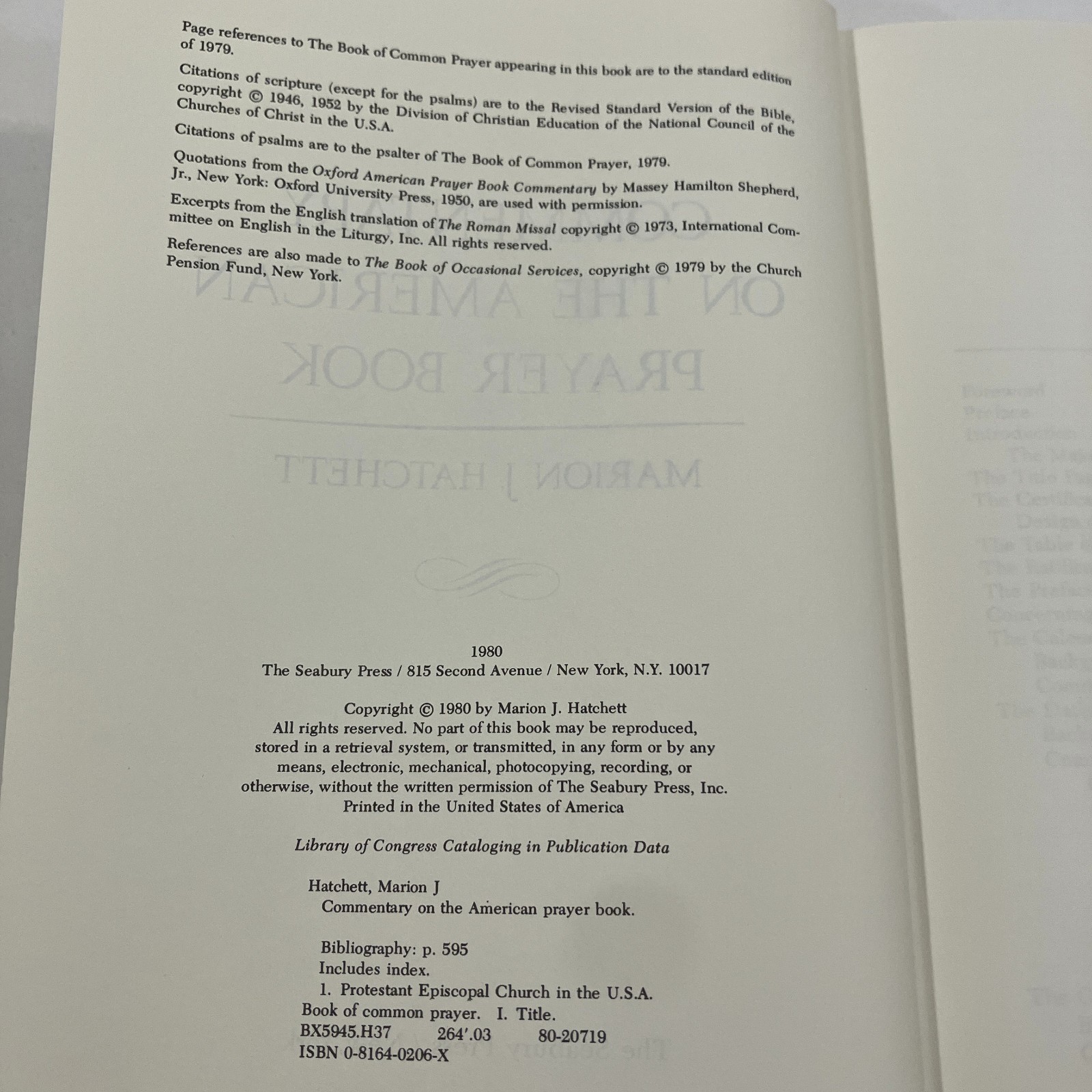 Commentary on the American Prayer Book Marion J Hatchett 1980 Hardcover HCDJ