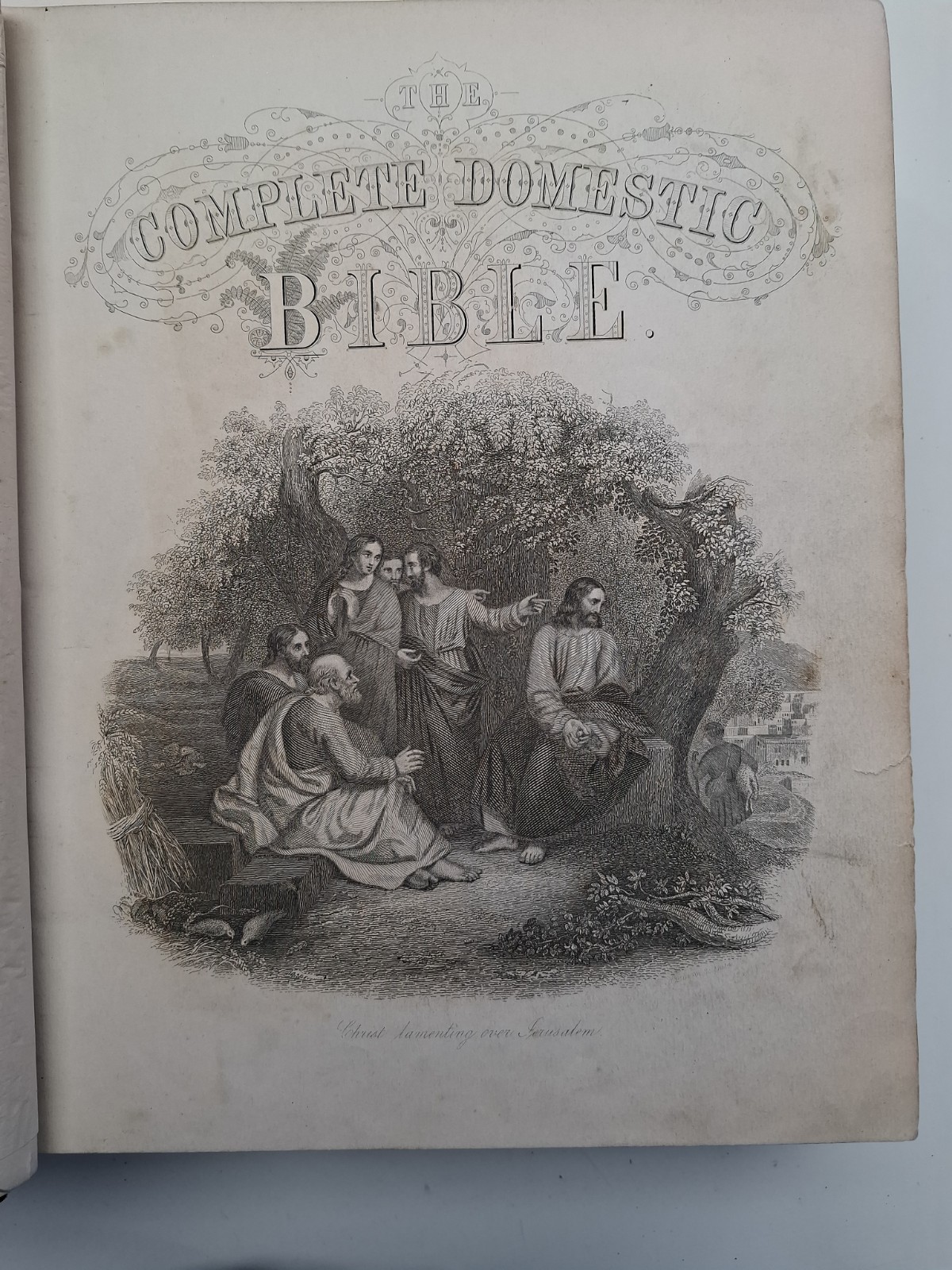 Antique 1873 Complete Domestic Bible Illus. Leather Apocrypha Maps Travels