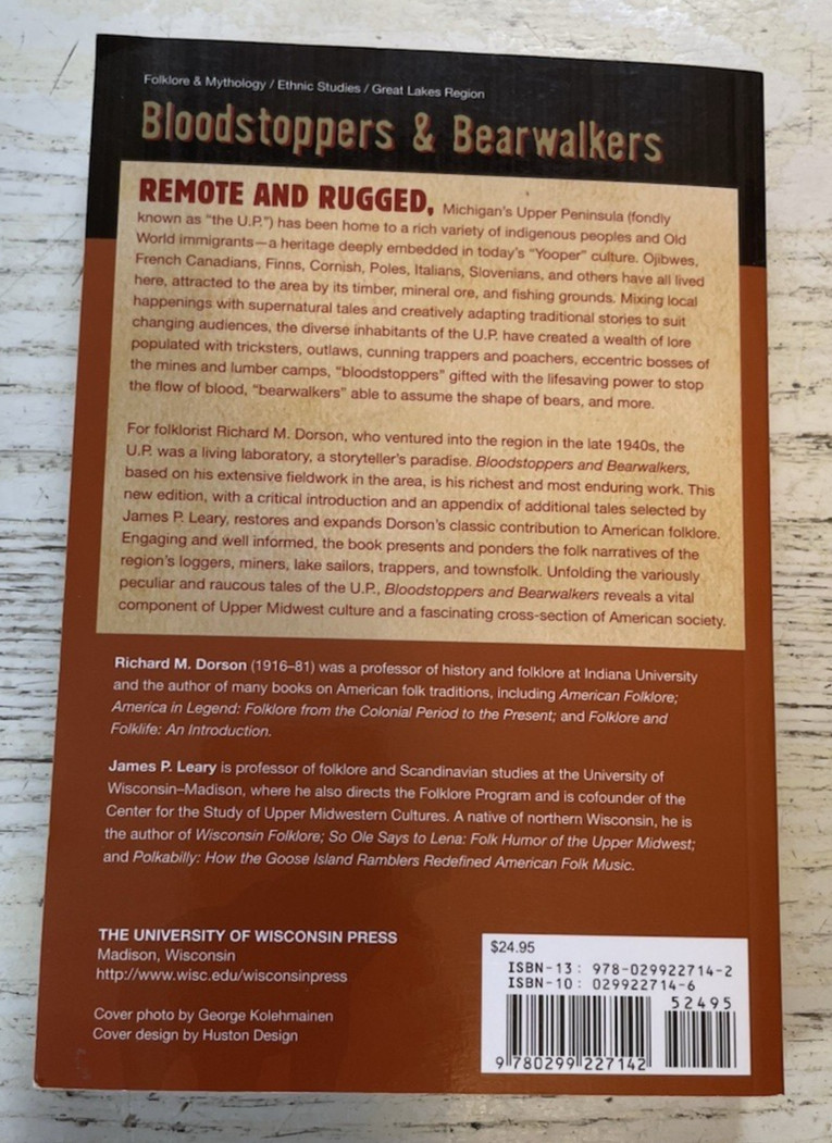 Bloodstoppers & Bearwalkers PB Book Richard Dorson Folk Upper Peninsula MI