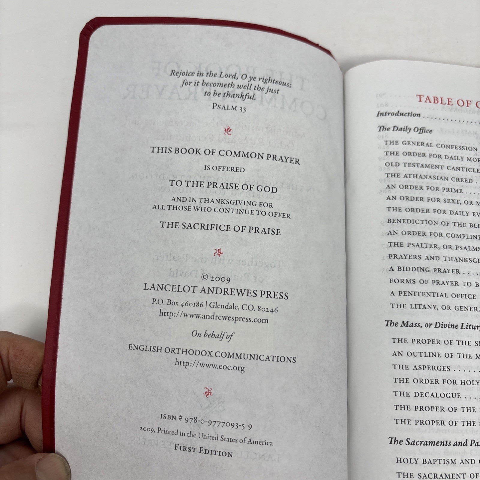The Book of Common Prayer Red Faux Leather 2009 Orthodox Catholic First Edition