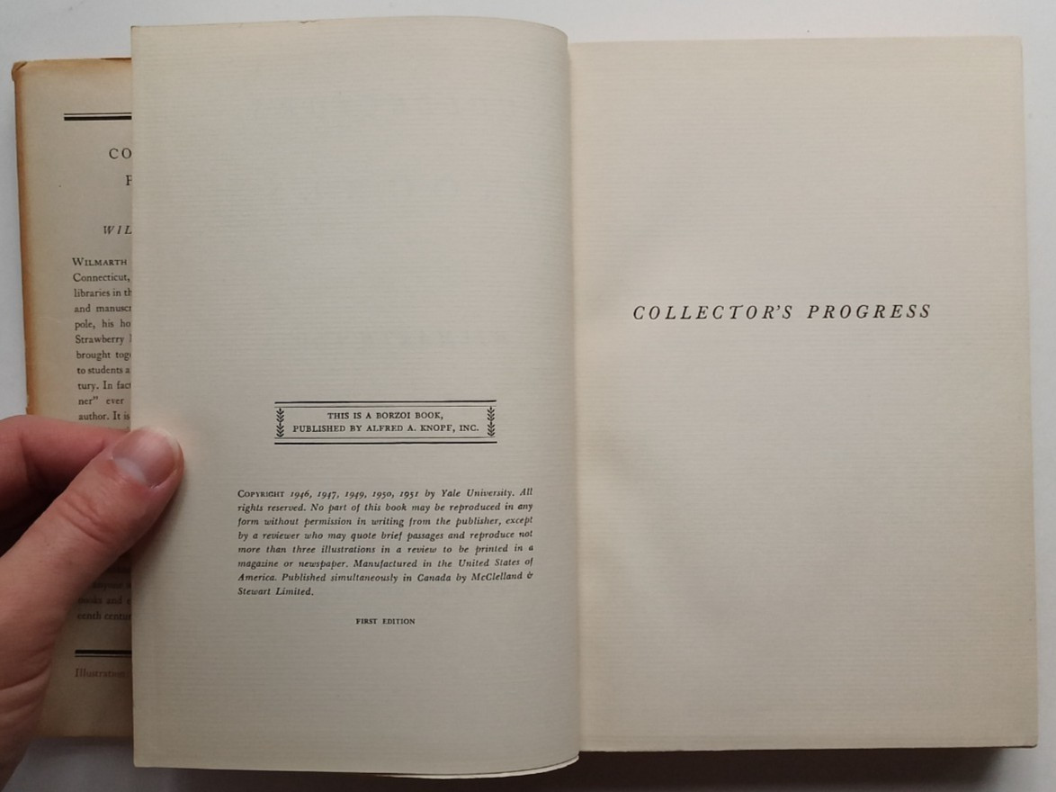 Collector’s Progress (1st edition) by Wilmarth Lewis (Alfred A Knopf, 1951) HCDJ