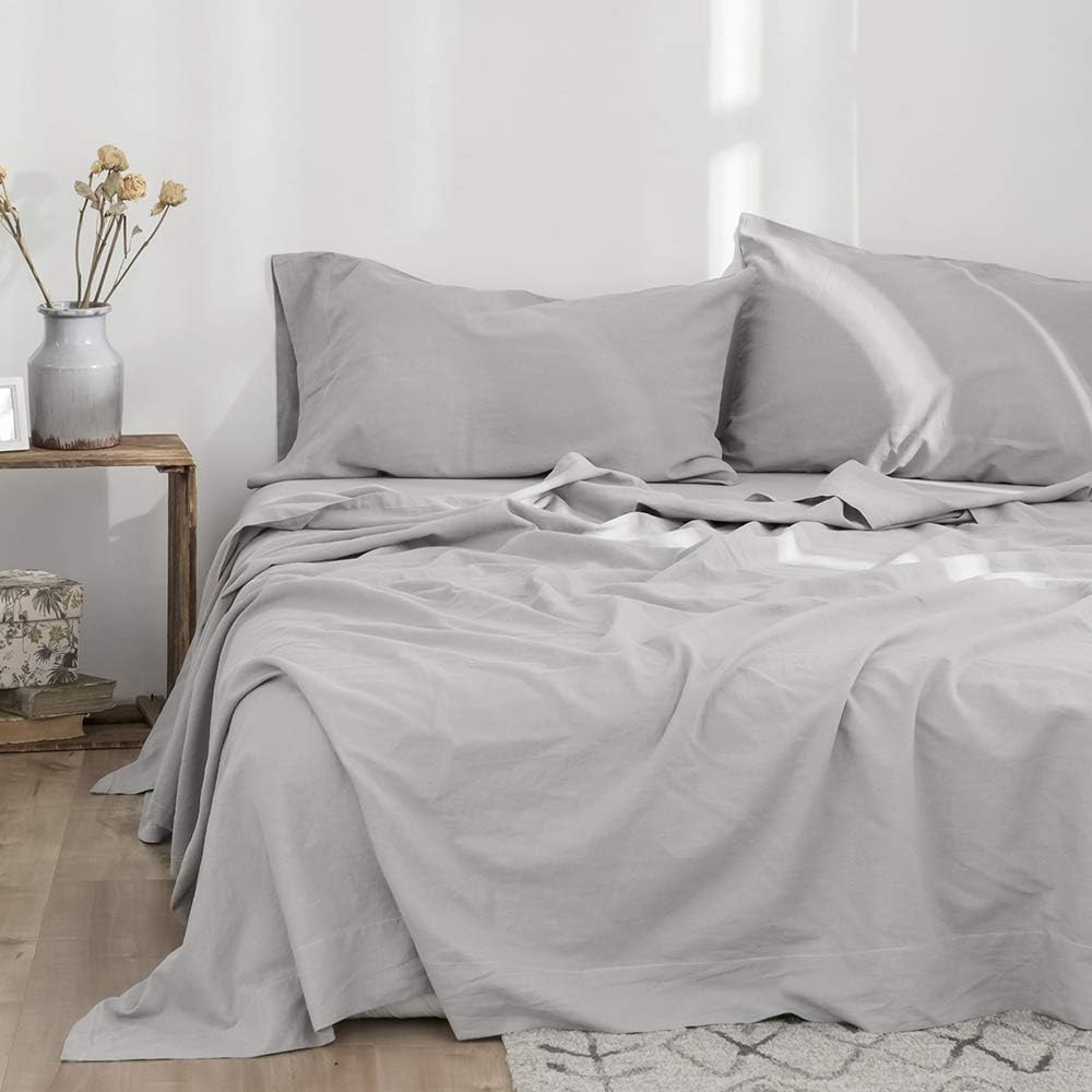 Simple Opulence Belgian Linen Queen Sheet Set 4 Piece Grey Flax Blend