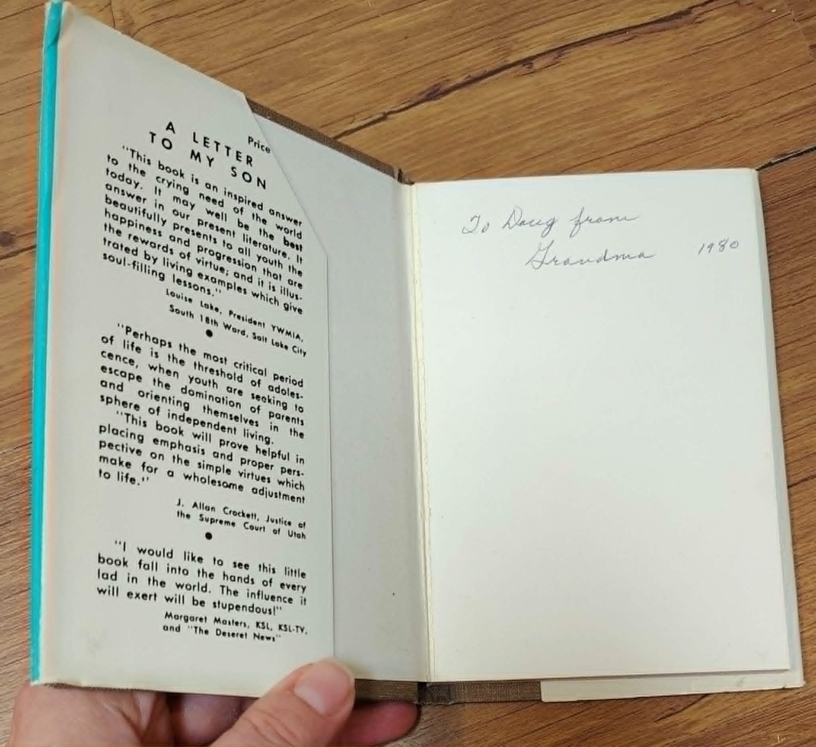 A Letter to my Son By. Ora Pate Stewart C. 1976. Vintage with Dust Jacket