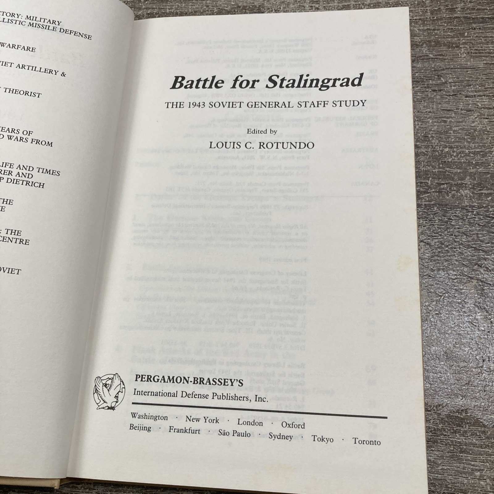 BATTLE FOR STALINGRAD: THE 1943 SOVIET GENERAL STAFF STUDY Louis Rotundo 1ST ED.