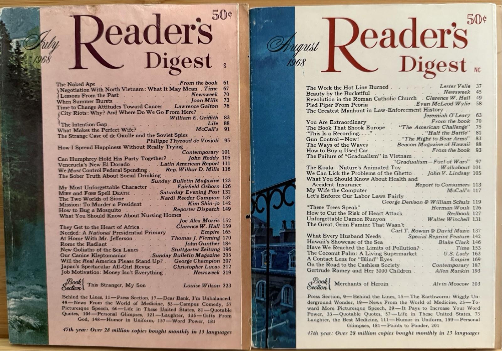 1968 July August (2) READER’S DIGEST MAGAZINE Vintage Ageless Fun Short Stories