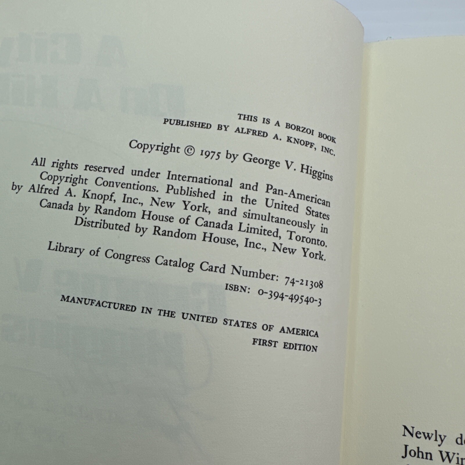 A City on a Hill George V Higgins First Edition Hardcover 1975 Alfred A Knopf