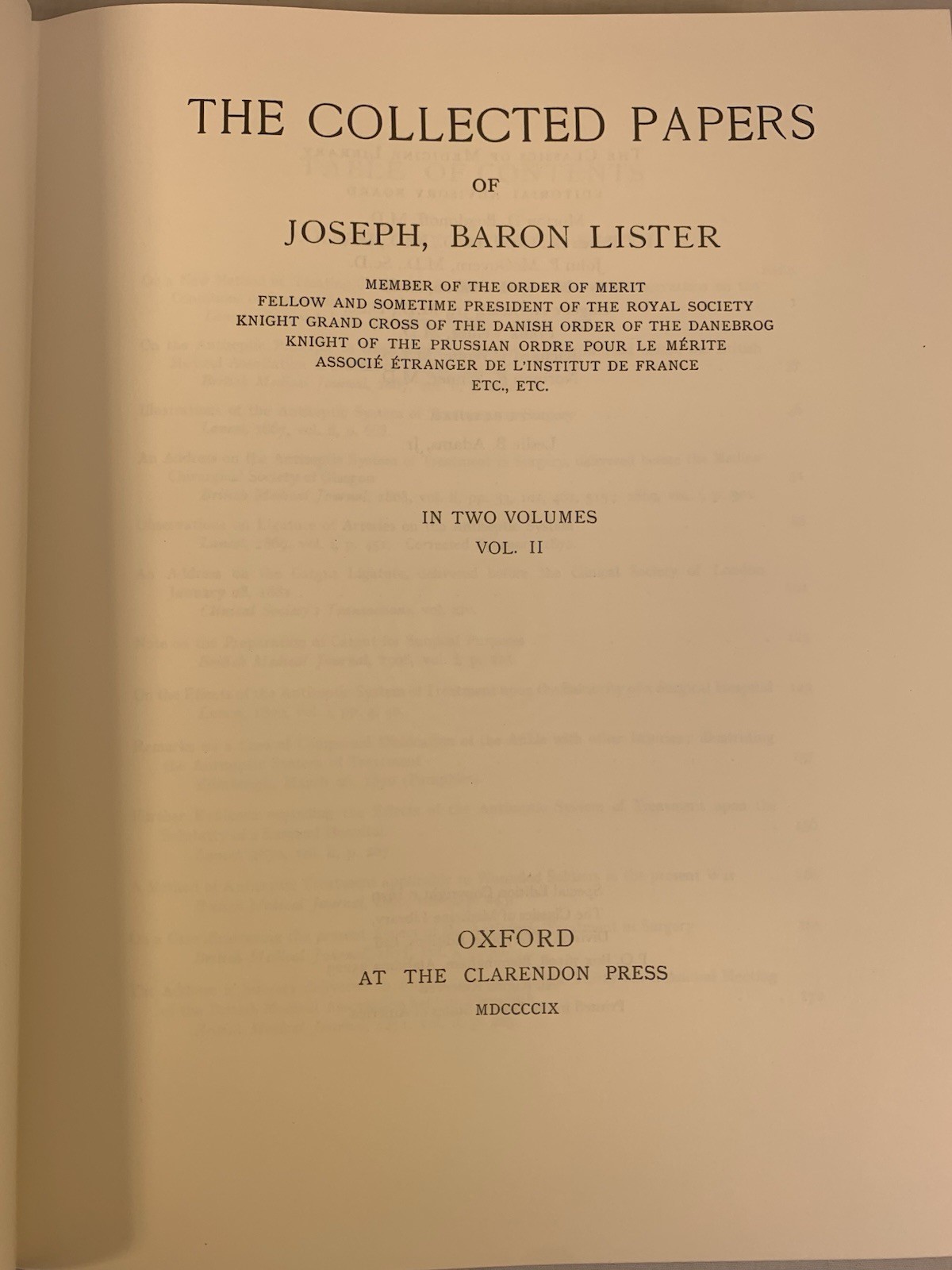 2 Vol COLLECTED PAPERS OF JOSEPH BARON LISTER Classic of Medicine 1979 Near Mint