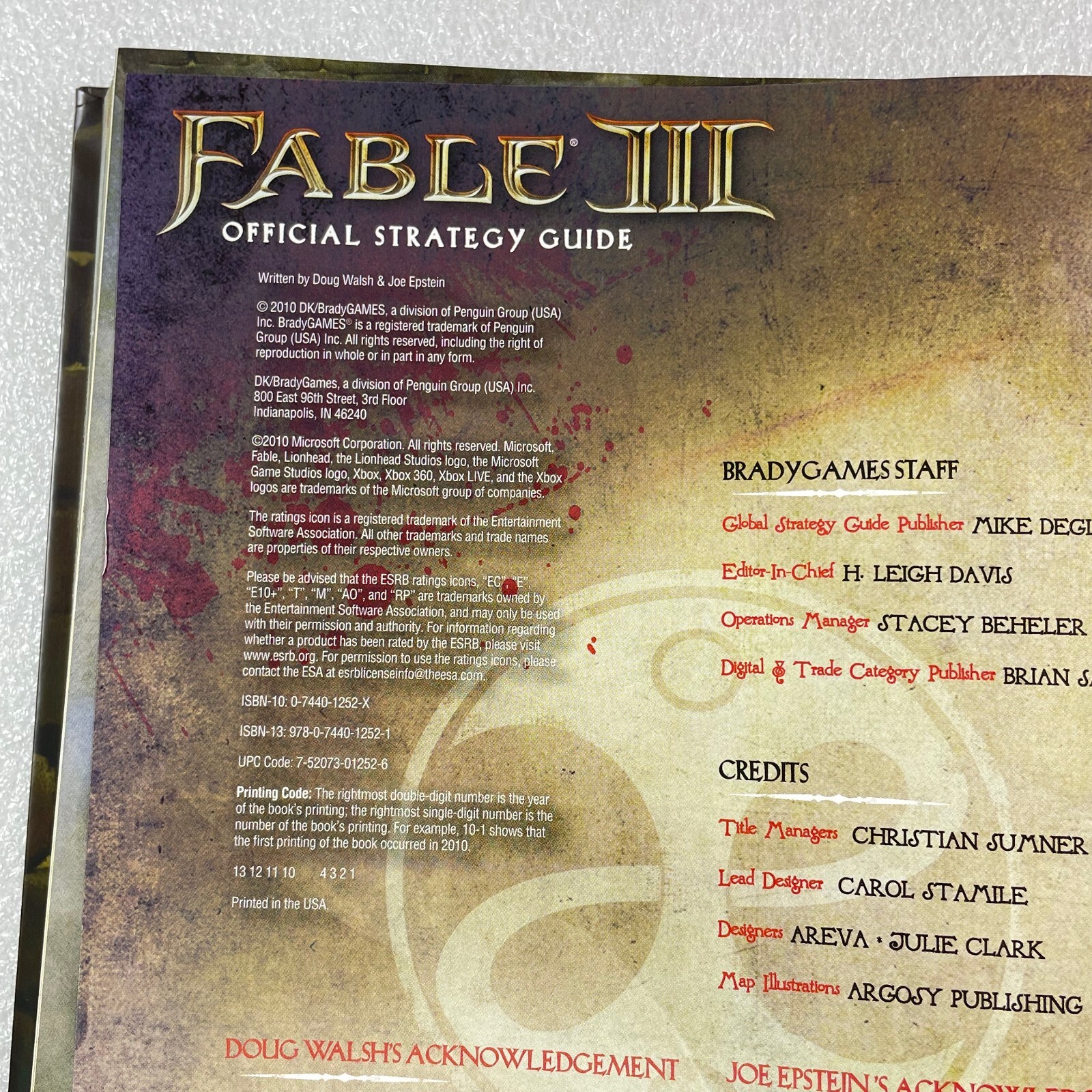 Fable III Limited Edition by Doug Walsh & Joe Epstein 2010 illustrated Hardcover