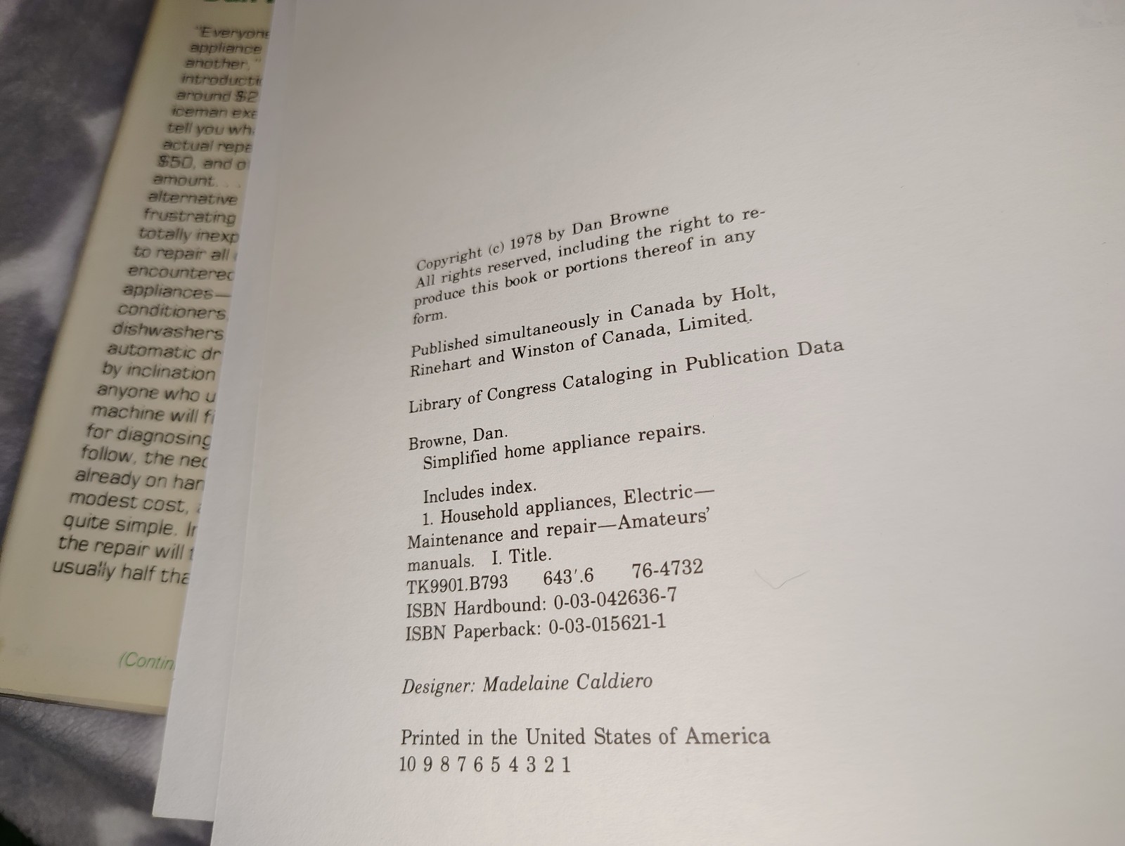 Simplified Home Appliance Repairs by Dan Browne 1978