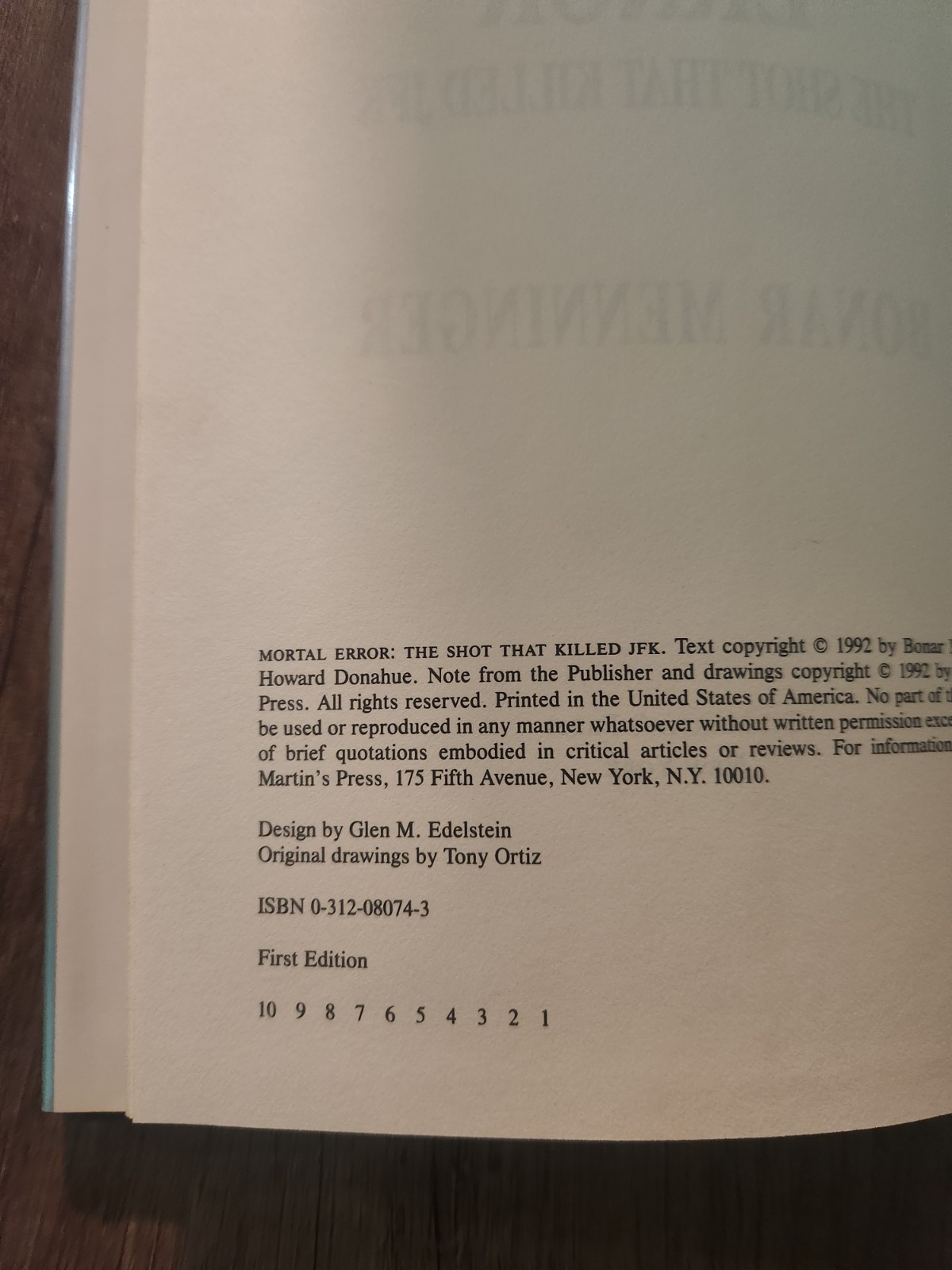 MORTAL ERROR: The Shot That Killed JFK by Bonar Menninger, 1992 First Edition
