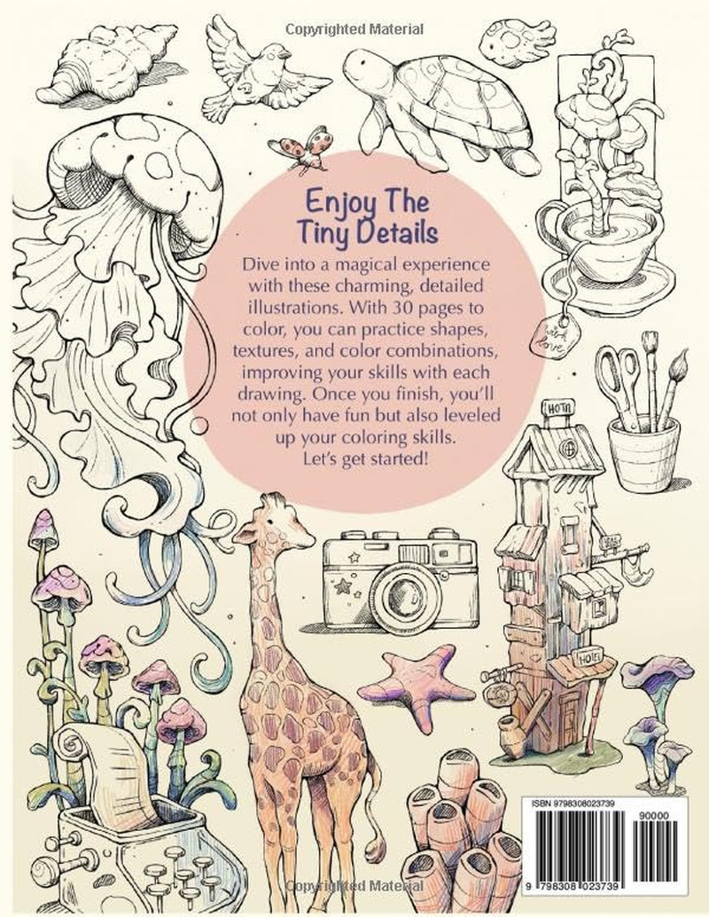 Tiny Magical Illustrations Practice Coloring Book: Flowers, Objects, Houses, Ani