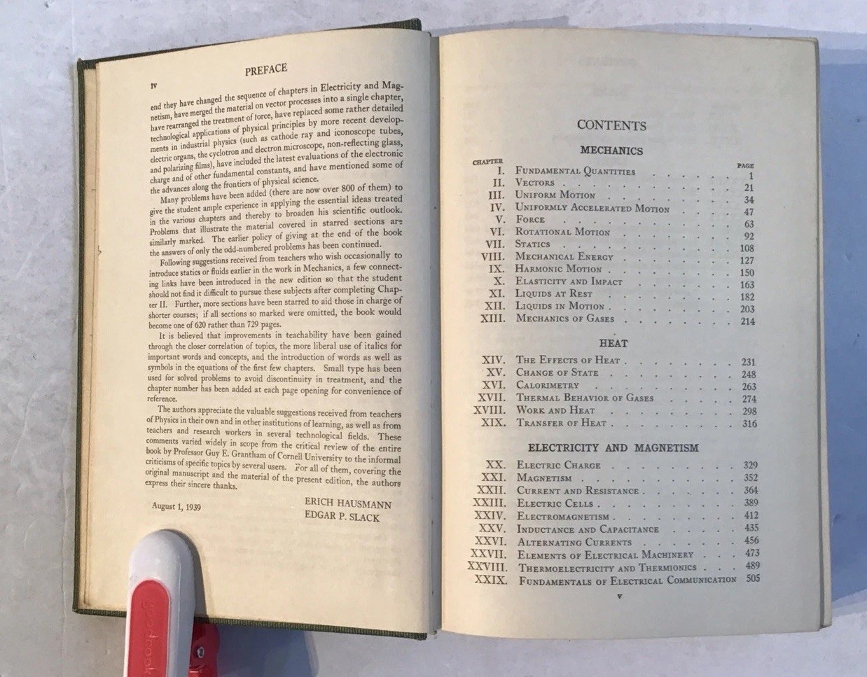 Physics, 1939, 756 pages with illustrations. Science VTG Shows Wear -writing