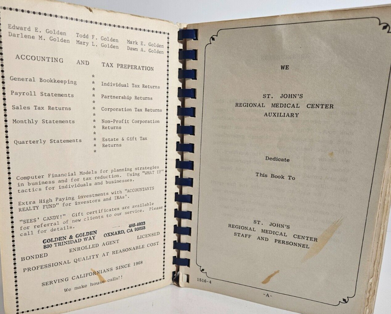 St. Johns Regional Medical Center Auxiliary Operation Cook Book, 1984