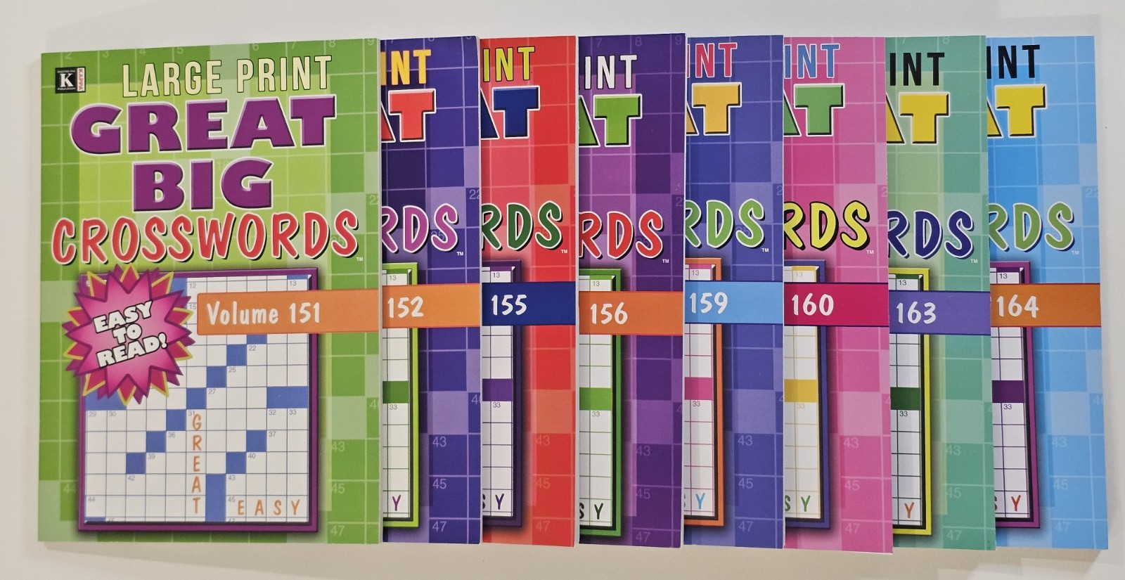 New 8 Large Print Great Big Crosswords Kappa Puzzle Books Vol#151-164 Fun Hobby