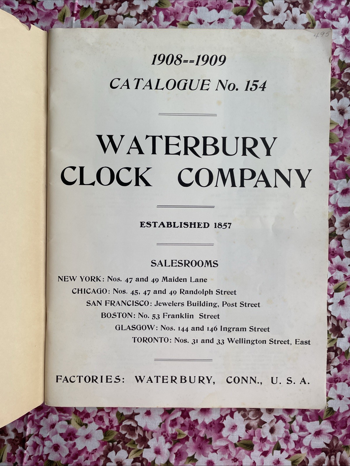 Waterbury Clocks Company ~ Catalogue No. 154 1908-1909 (PB Reprint 88 Pages)