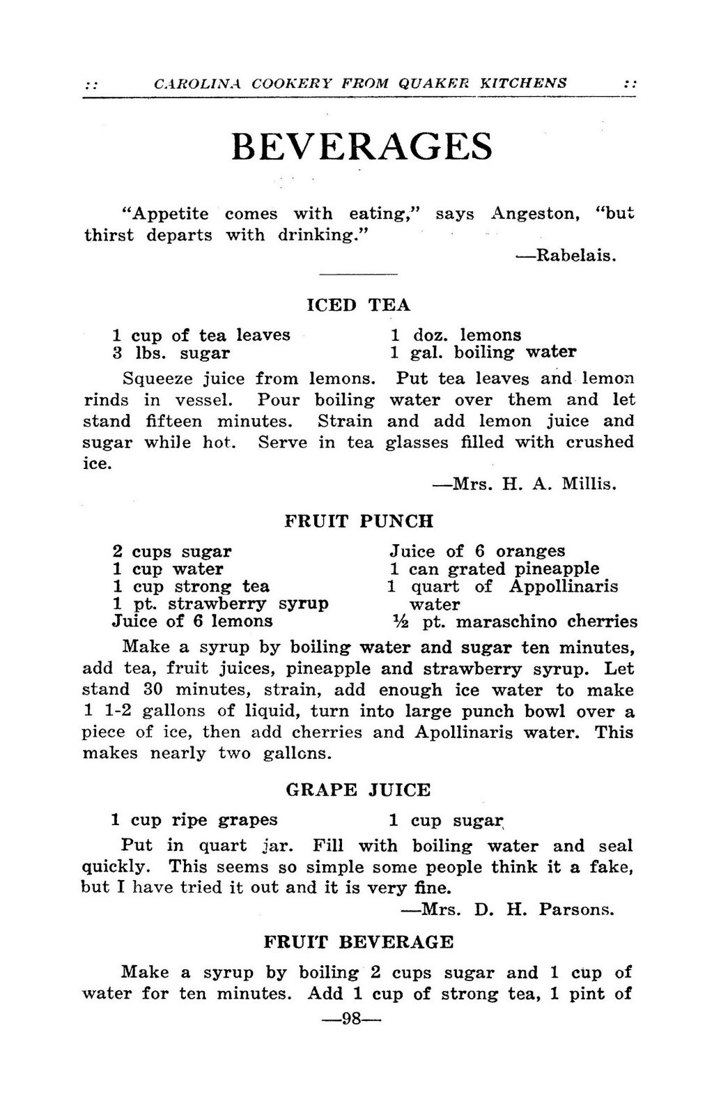 1924 Carolina Cookery From Quaker Kitchens Vintage Cook Book 112 Pages