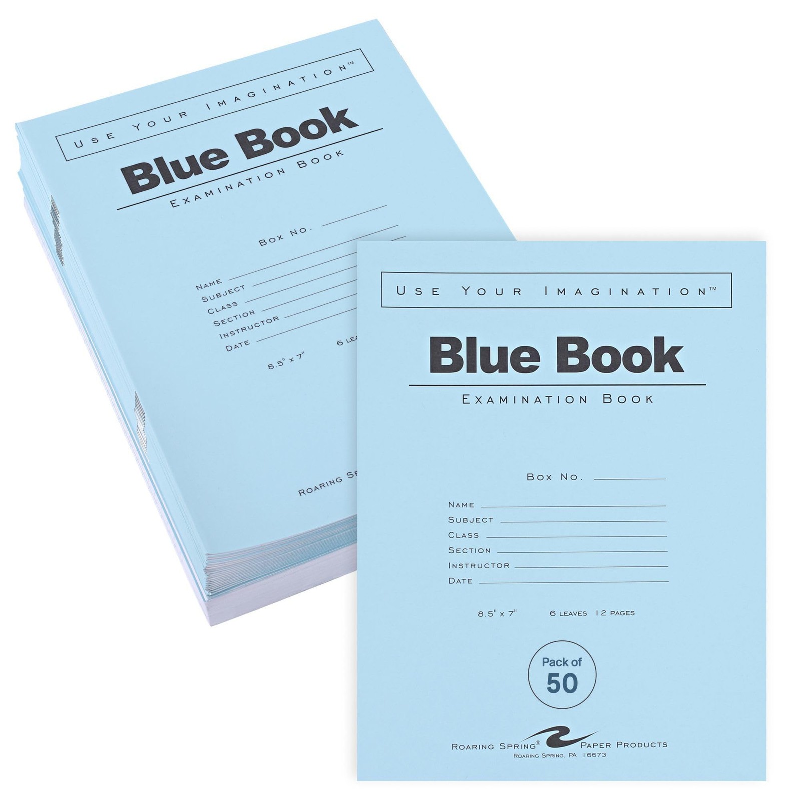 Exam Blue Books, 50 School Examination Booklets, 8.5″ x 7″, 6 Sheets/12 Pages…