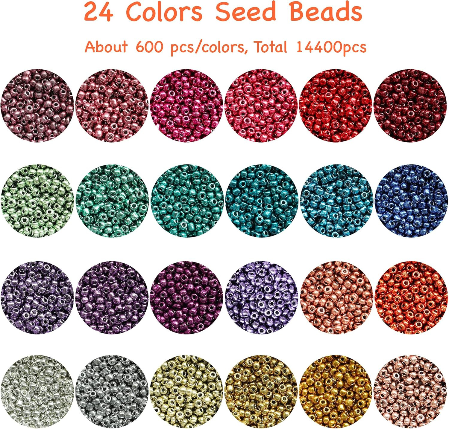 Size 2Mm Seed Beads 24 Colors Total 16800 Pcs in Box, 12/0 Small Craft Seed Bead
