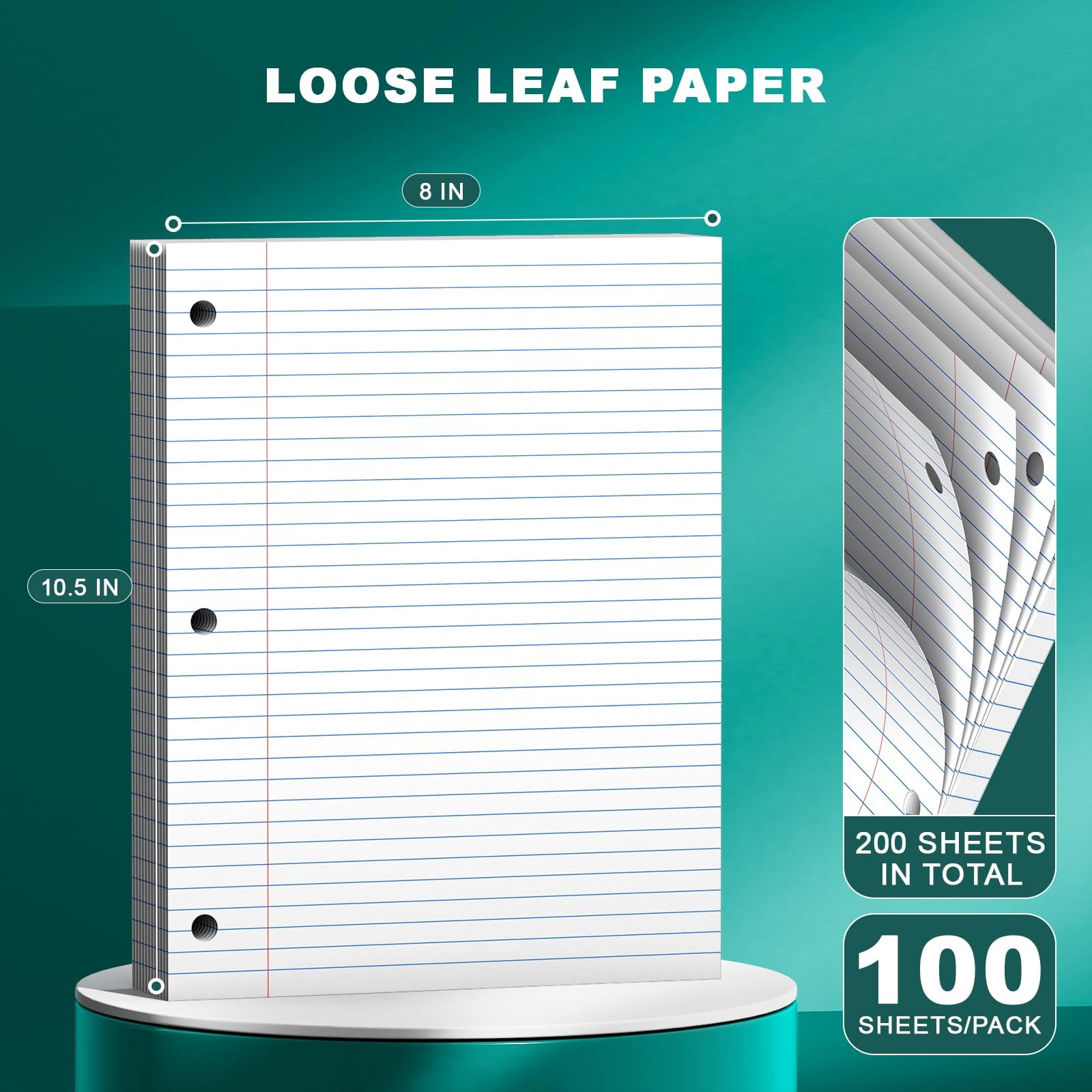 College Ruled Filler Paper 8×10.5 3 Hole Punched 200 Sheets Writing Notebook Pad