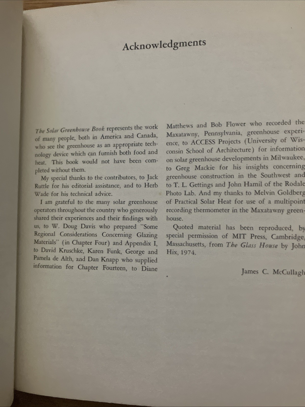 BOOK-„The Solar Greenhouse Book“ 1978 James McCullagh Illustrated 328 Pages -A1