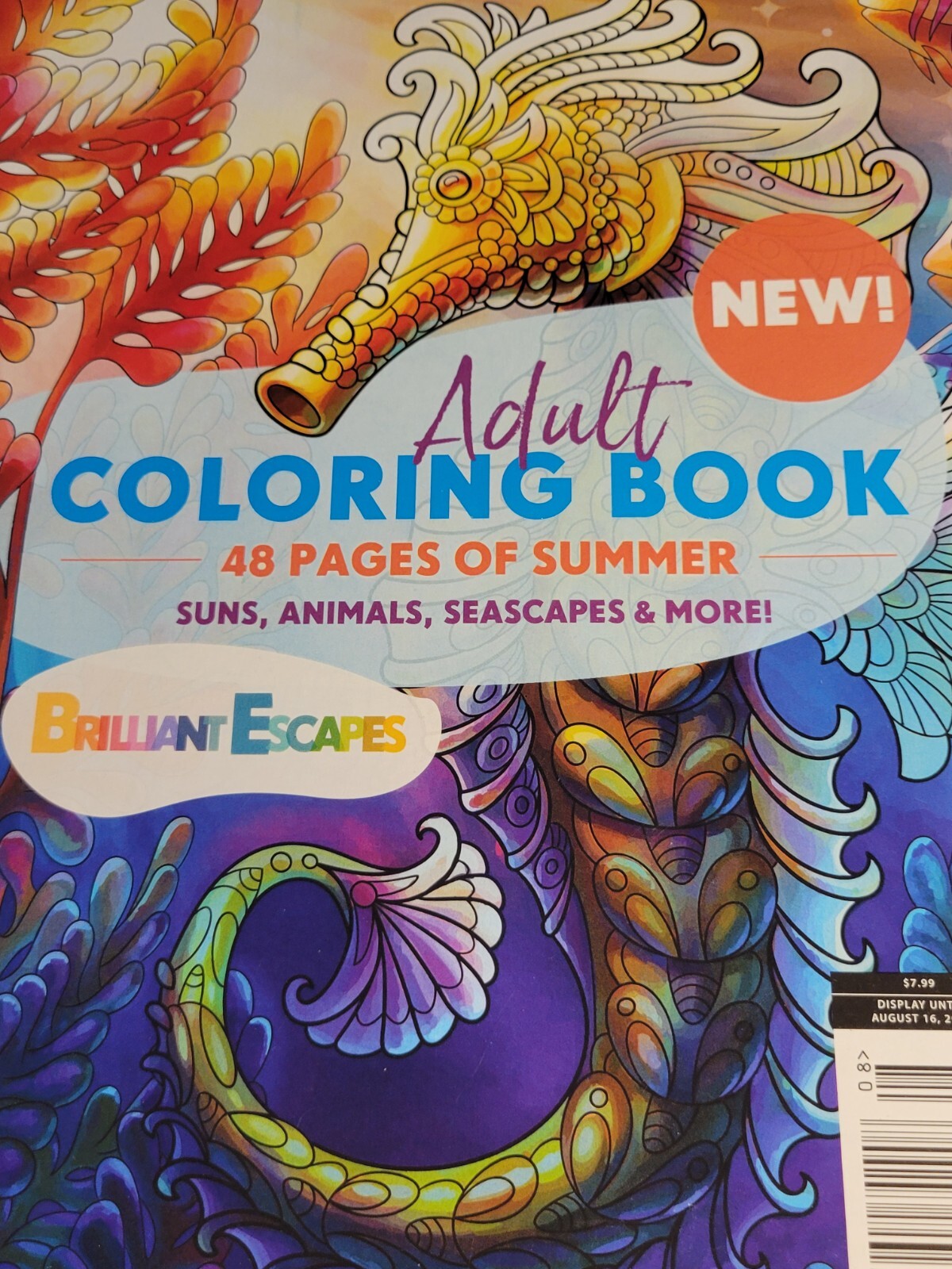 BRILLIANT ESCAPES – ADULT COLORING BOOK -48 Pages Of Summer – Suns, Animals-MORE