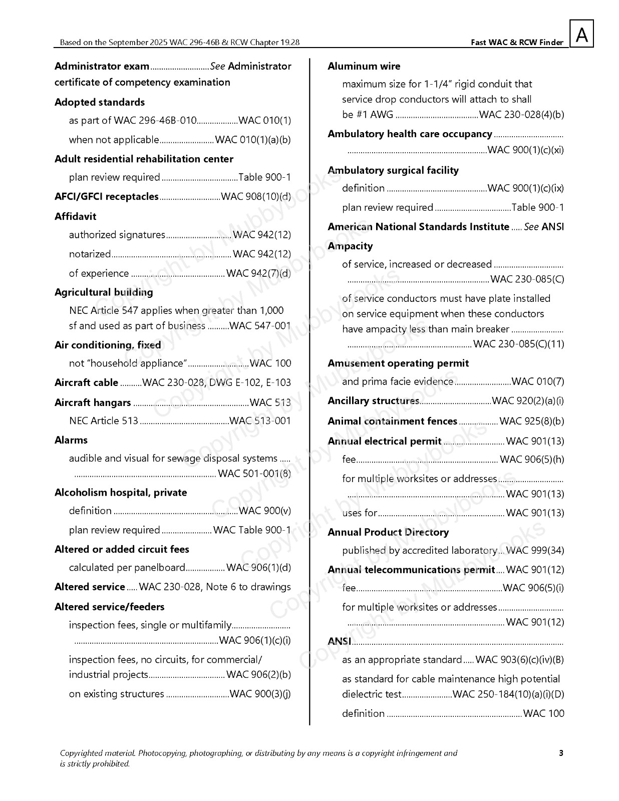 Fast WAC RCW Finder-2025 ed.-Keyword Index WA State Electrical Exam-AUTHENTIC