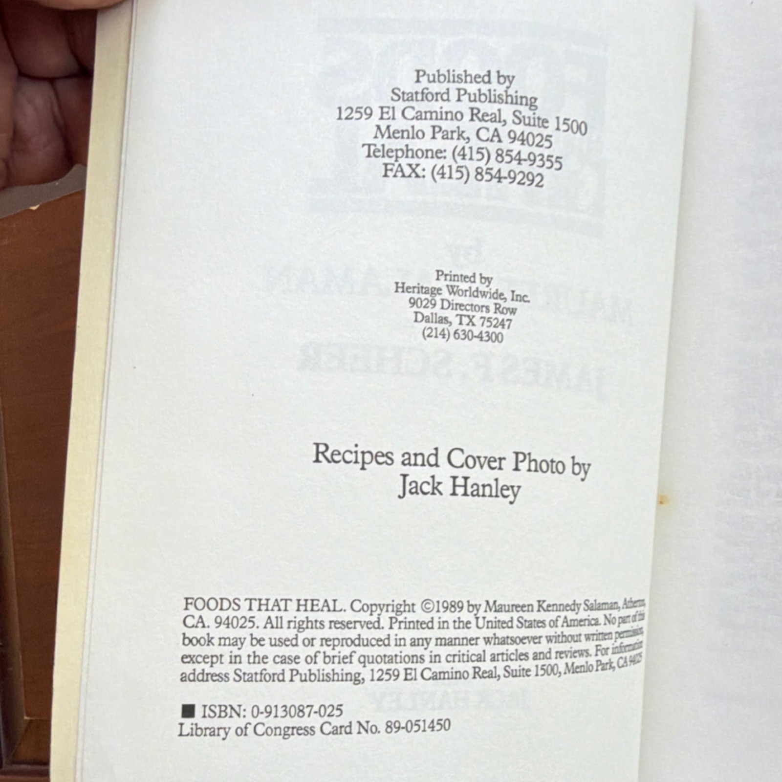 Foods That Heal by Maureen Kennedy Salaman (1989, Trade Paperback), 524 Pages.