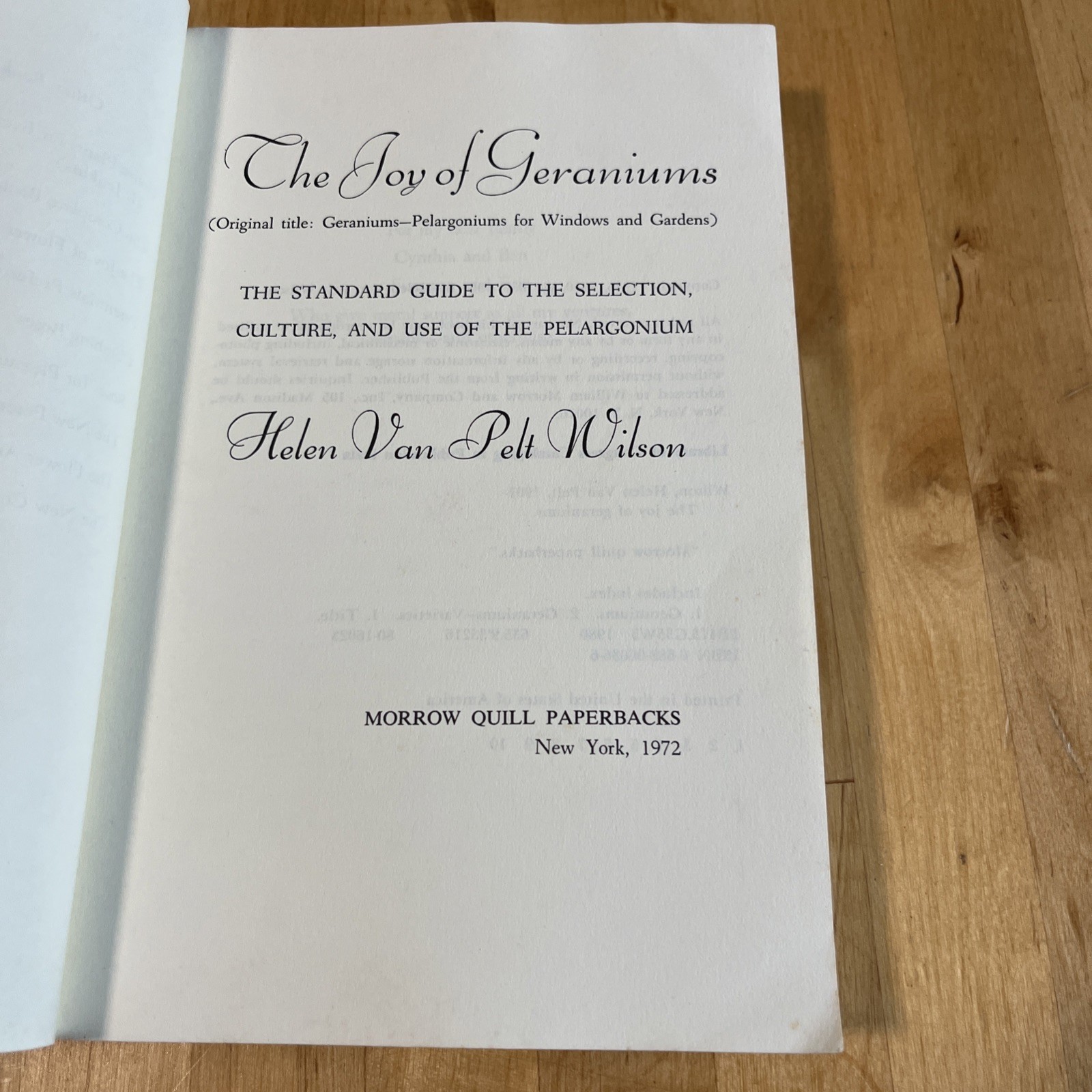 The Joy Of Geraniums FIRST PRINTING Helen Van Pelt Wilson, Gardening, Quill PB