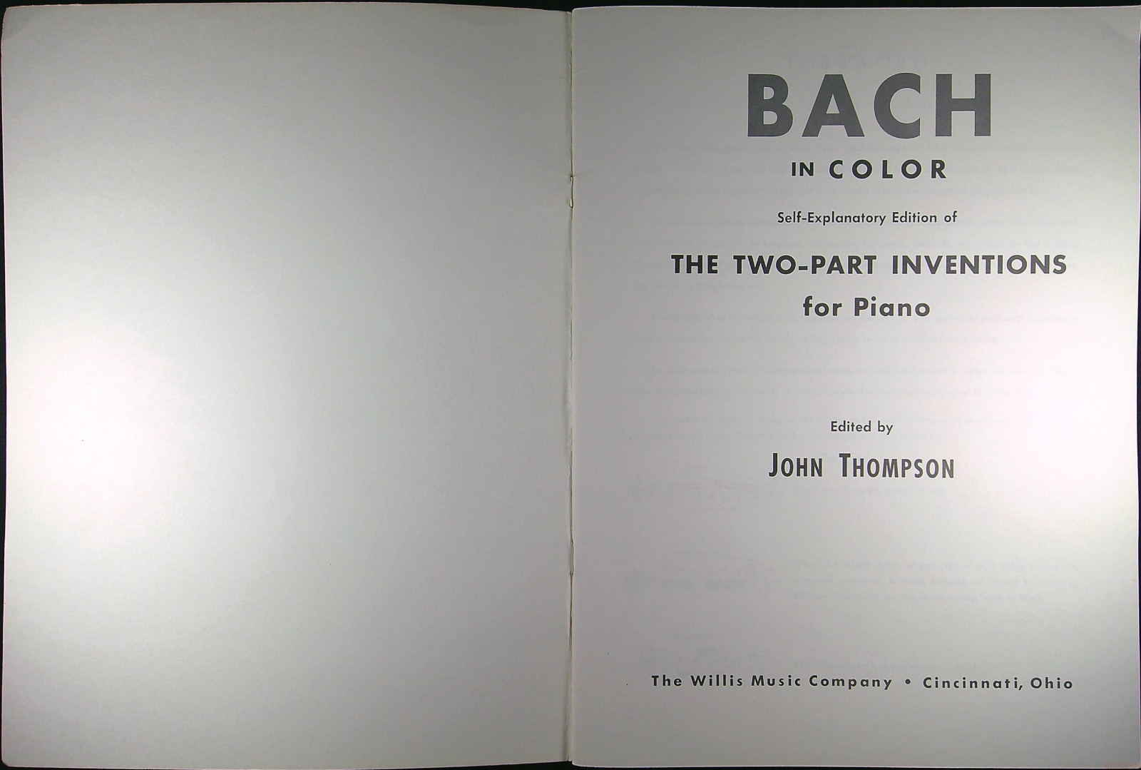 J.S. Bach In Color Two-Part Inventions Piano John Thompson Vtg Music Book 479p