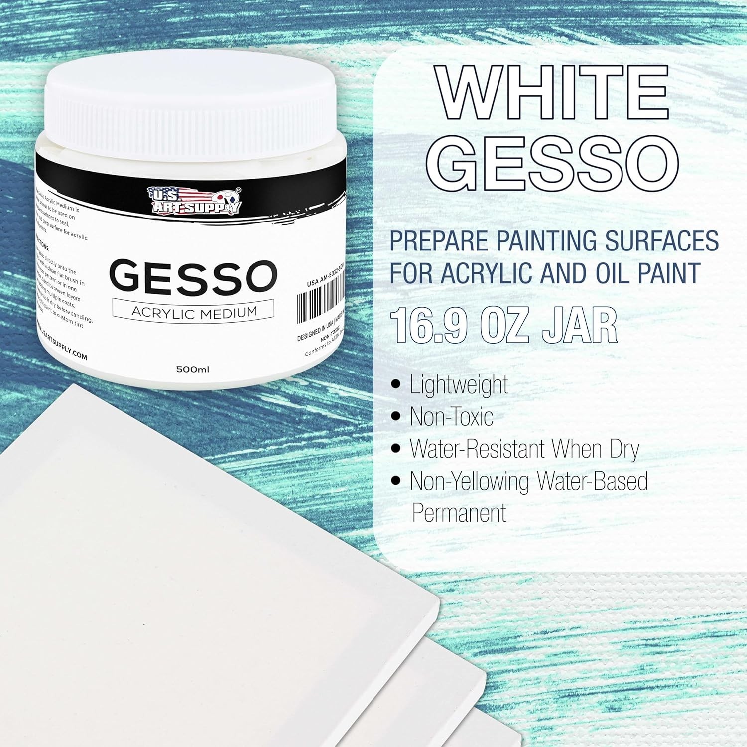 White Gesso Primer 16.9oz – Non-Toxic Gel for Artists‘ Canvas Prep