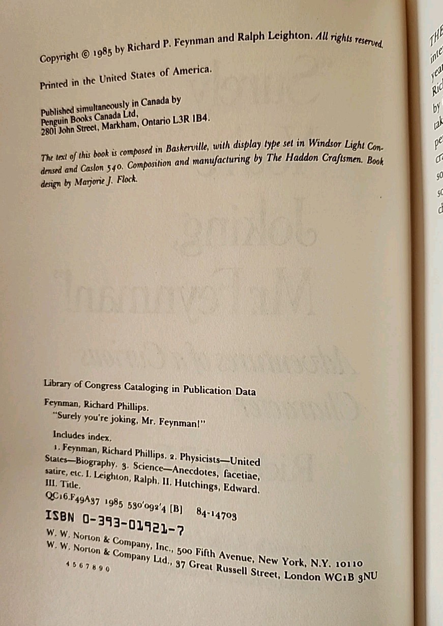 „Surely You’re Joking, Mr. Feynman!“ by Richard P. Feynman 1985 Hardcover w/DJ